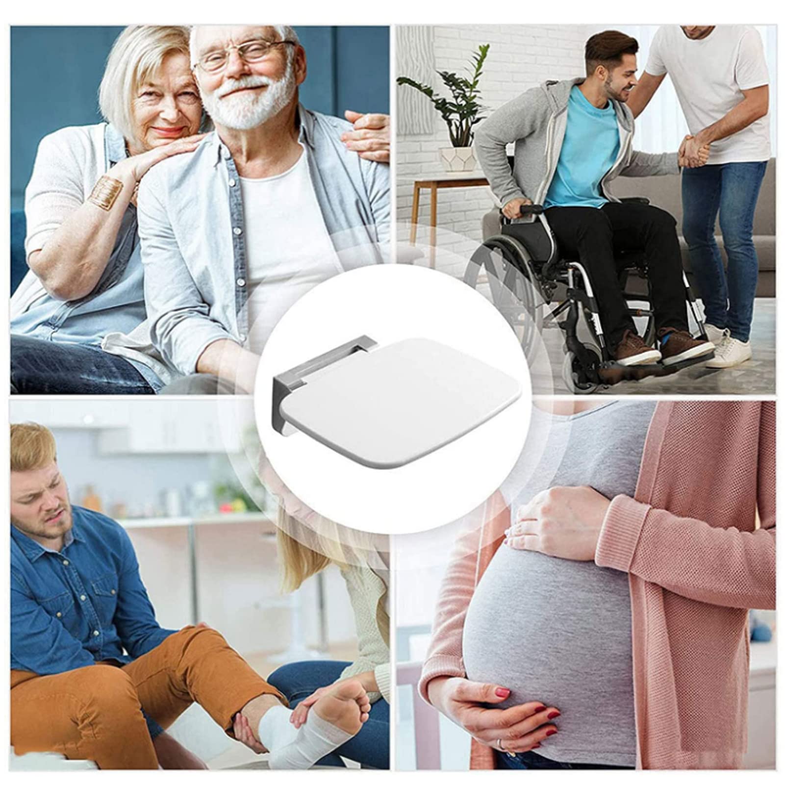 EEUK Foldable Shower Seat for Elderly & Disabled - Wall Mounted Shower Chair with 440lb Weight Capacity - Fold Down Shower Bench for Seniors, Pregnant Women & Handicapped - Perfect for Bathroom Safety & Assisted Bathing