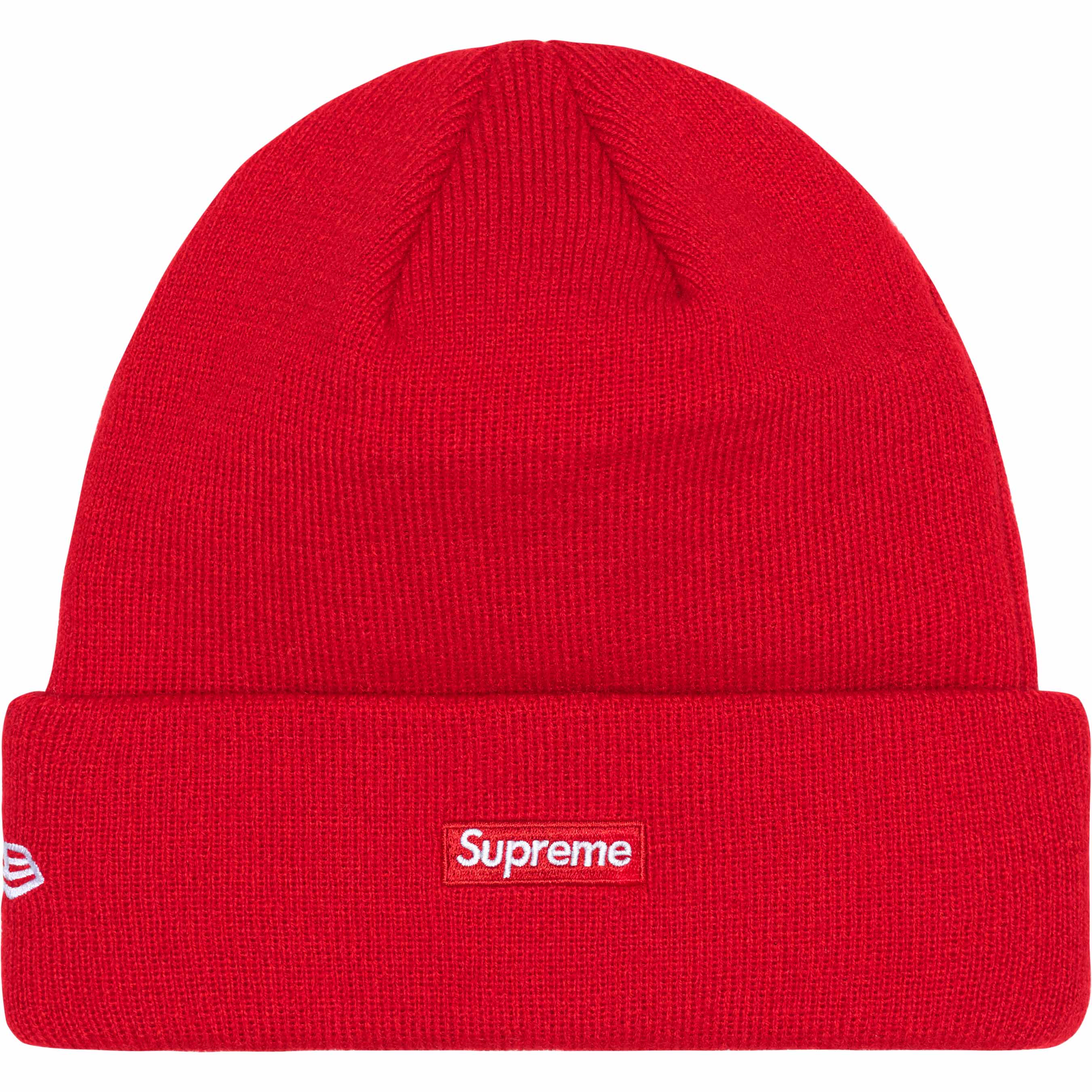Supreme New Era® Logo Beanie - Red Winter Hat for Men & Women - Warm Knit Skull Cap for Cold Weather, Outdoor Activities & Streetwear Fashion