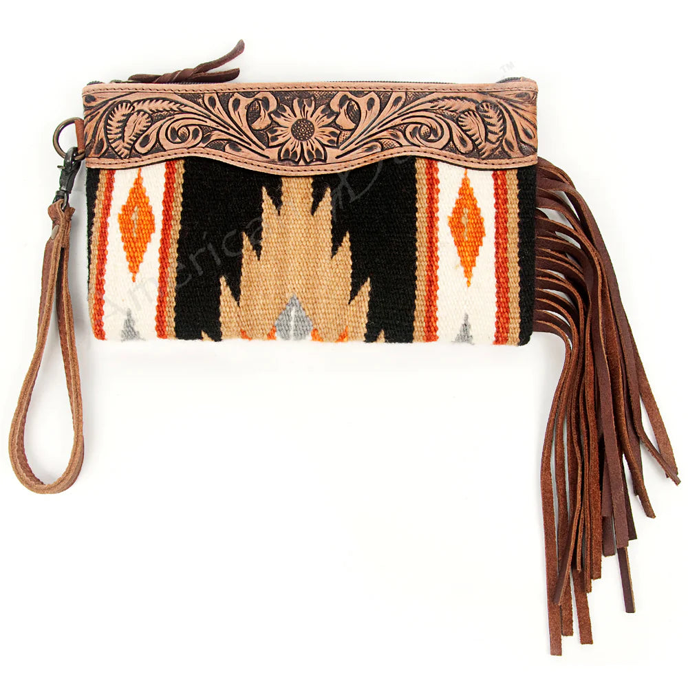 American Darling Black and Tan Tooled Leather Clutch Purse for Women - Elegant Evening Bag for Parties, Weddings & Date Nights