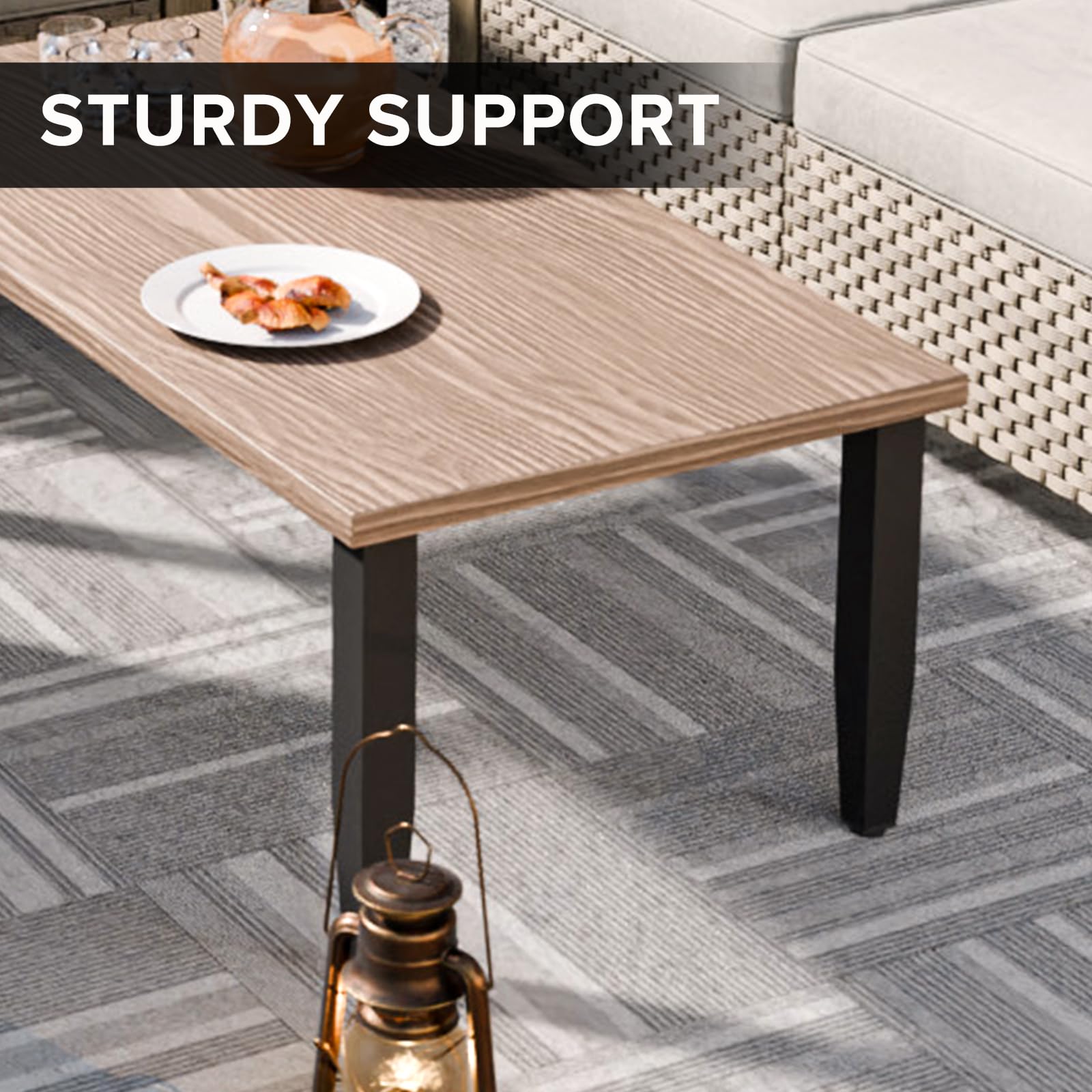 Modern Outdoor Coffee Table - COOS BAY Patio Table with Wood Grain Metal Top for Deck, Porch, Balcony & Garden - Perfect for Outdoor Dining, Lounging and Entertaining