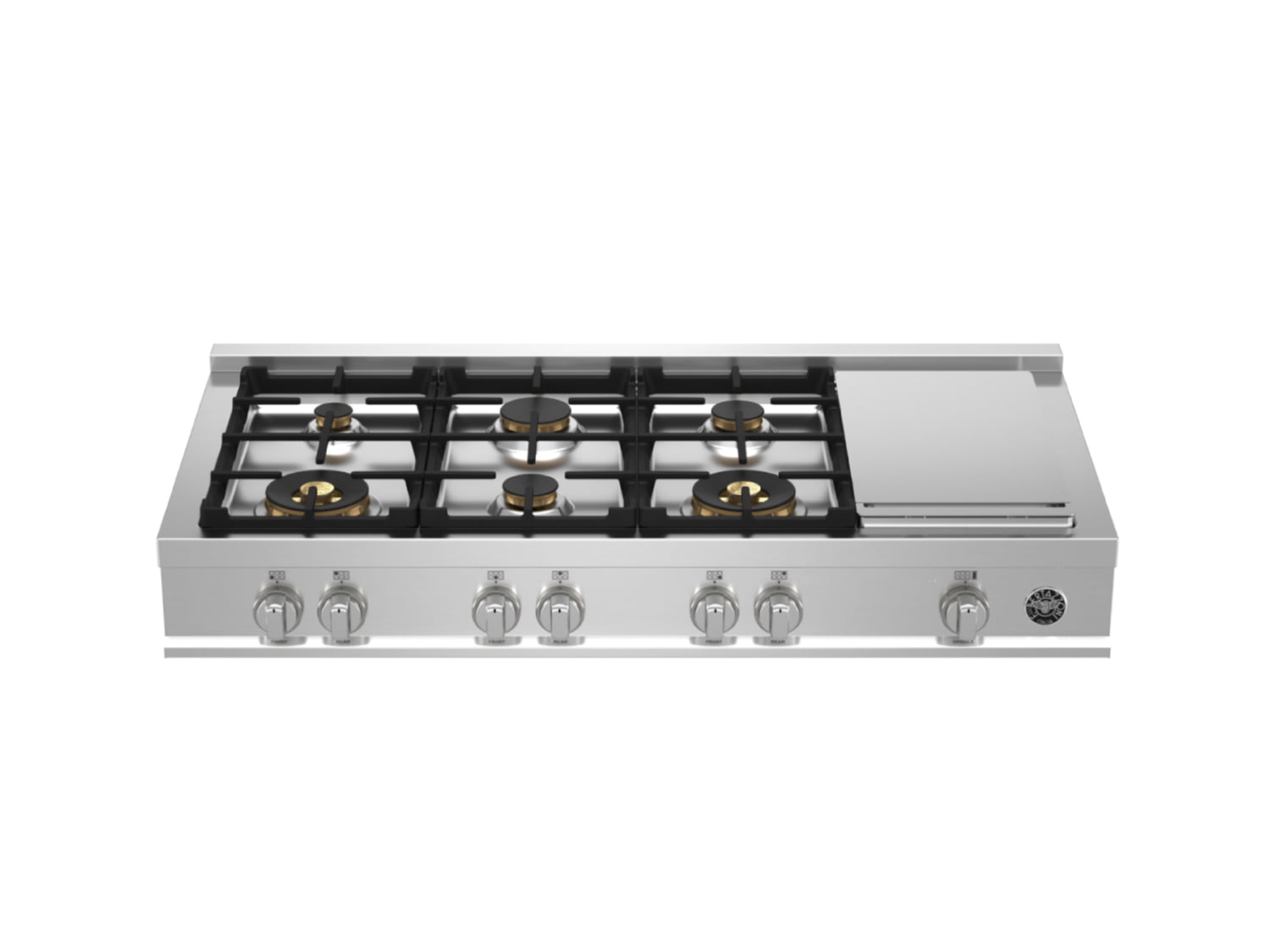 Bertazzoni MAST486GRTBXT 48-Inch Professional Gas Rangetop with 6 Brass Burners & Electric Griddle - Stainless Steel Commercial Style for Home Kitchens & Restaurants