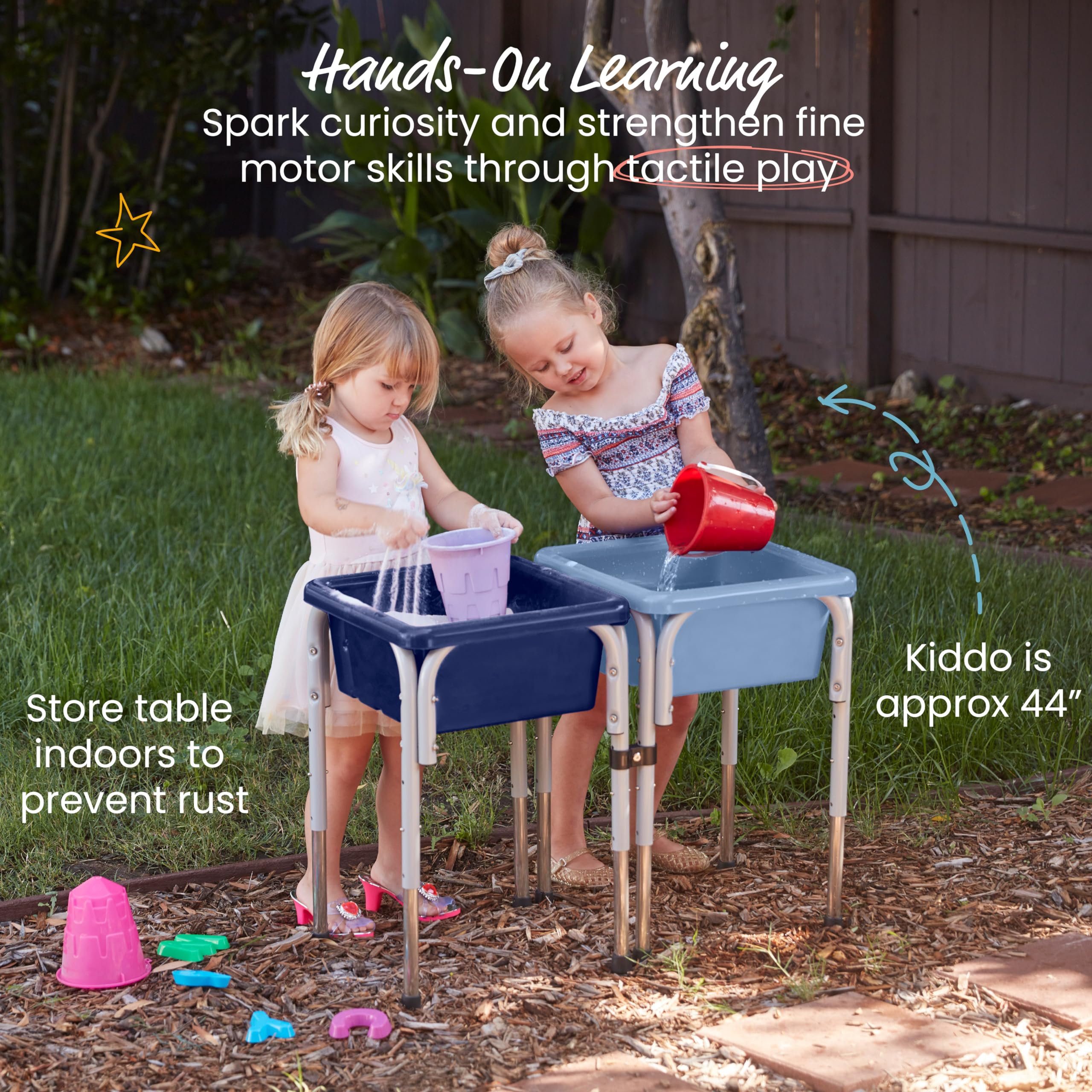 ECR4Kids Adjustable 2-Station Sand and Water Play Table for Kids - Sensory Bin Activity Center in Navy & Powder Blue - Perfect for Indoor & Outdoor Preschool Learning, Daycare, and Backyard Play