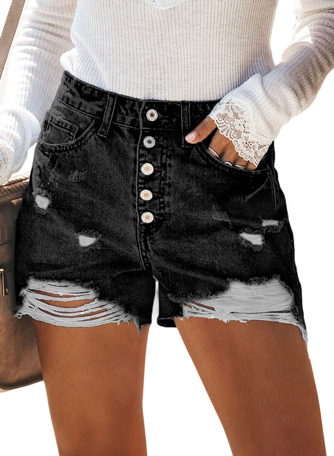 Vintage High Waist Denim Shorts for Women - Rolled Hem Distressed Jeans Shorts | Casual Summer Outfit, Beach Wear, Street Style Fashion