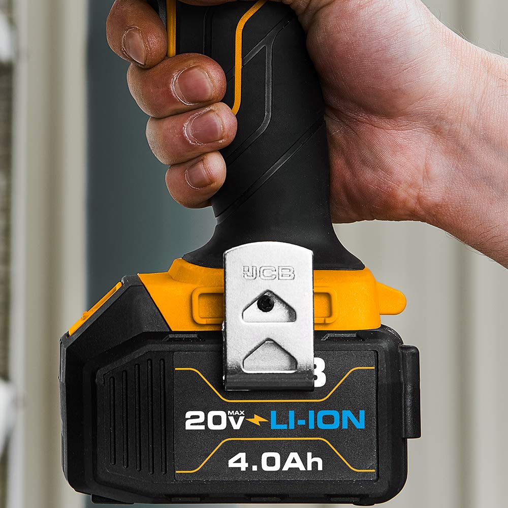 JCB 20V 4.0Ah Lithium-Ion Battery with Charge Indicator - Compatible with JCB 20V Power Tools (Drill, Jigsaw, Circular Saw, Reciprocating Saw, Multi-Tool, Miter Saw, Angle Grinder, LED Work Light) - Perfect for Construction, Woodworking, and DIY Projects