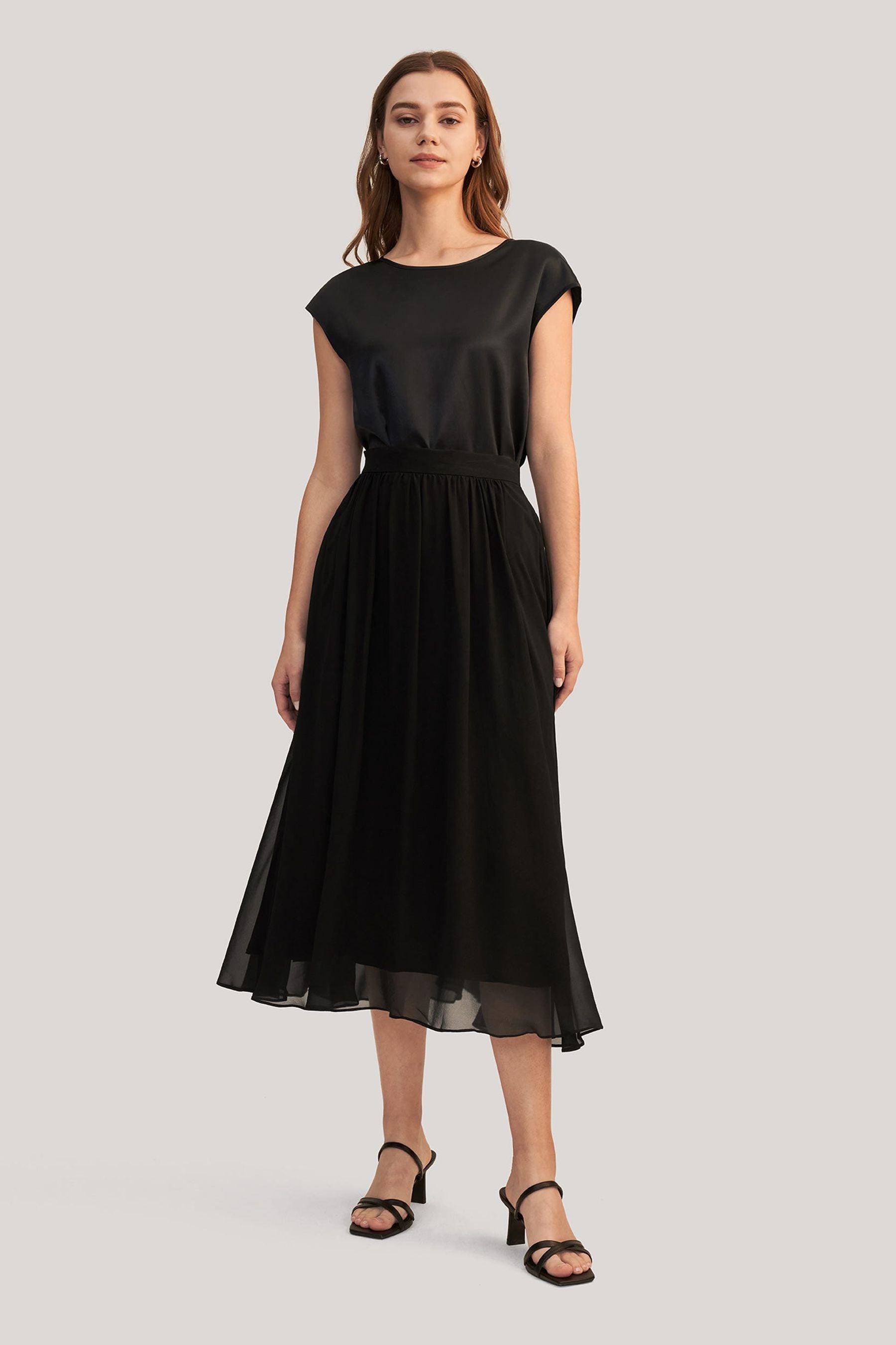 Double Layer Silk Tulle Skirt for Women - Elegant Flowy Midi Skirt for Weddings, Parties & Special Occasions