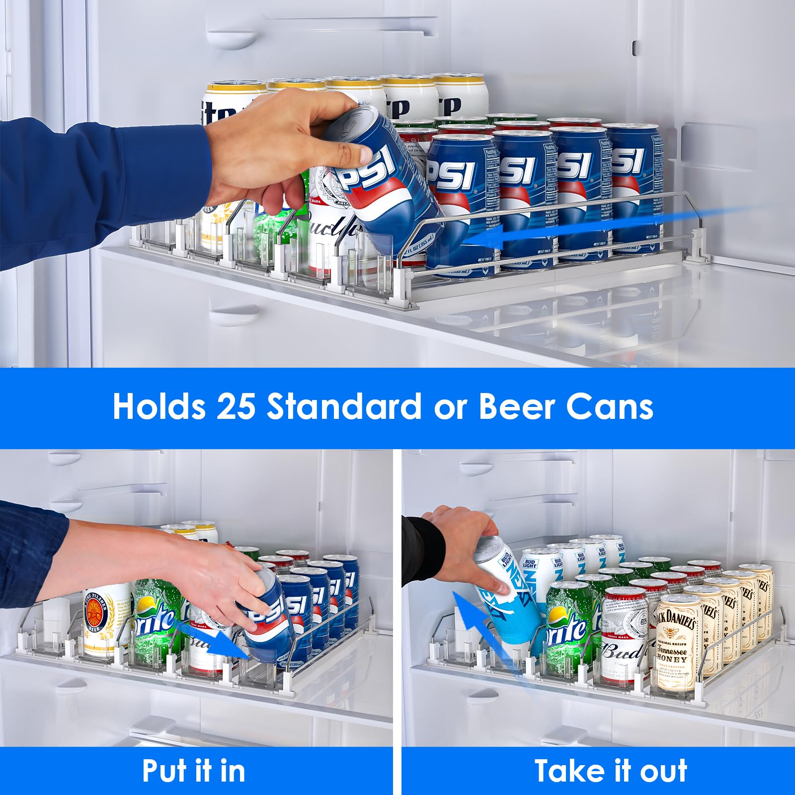 Adjustable Self-Pushing Soda Can Organizer for Refrigerator - 5 Row White Drink Dispenser for Fridge | Perfect for Organizing Cans, Bottles & Beverages in Kitchen, Office or Party