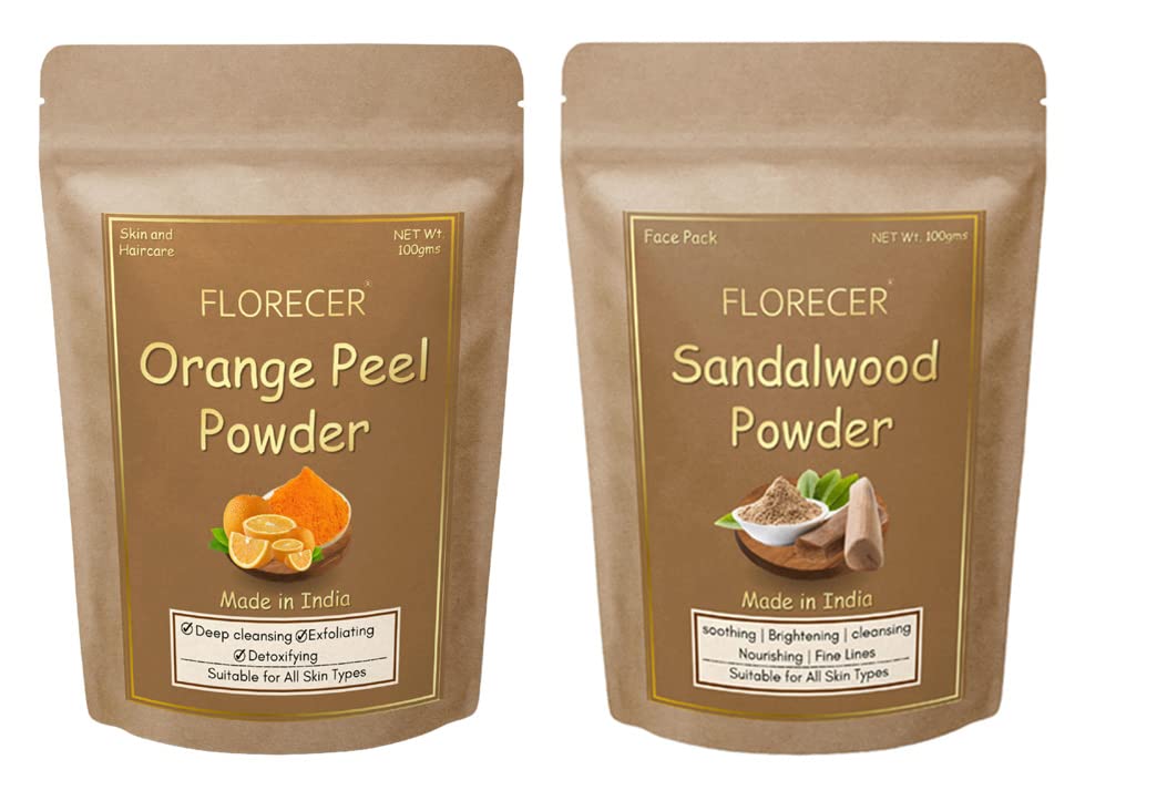 Organic Orange Peel Powder & Sandalwood Powder for Glowing Skin - 100g Bio Face Pack | Natural Exfoliator for Acne, Dark Spots & Brightening | DIY Skincare, Spa & Beauty Treatments
