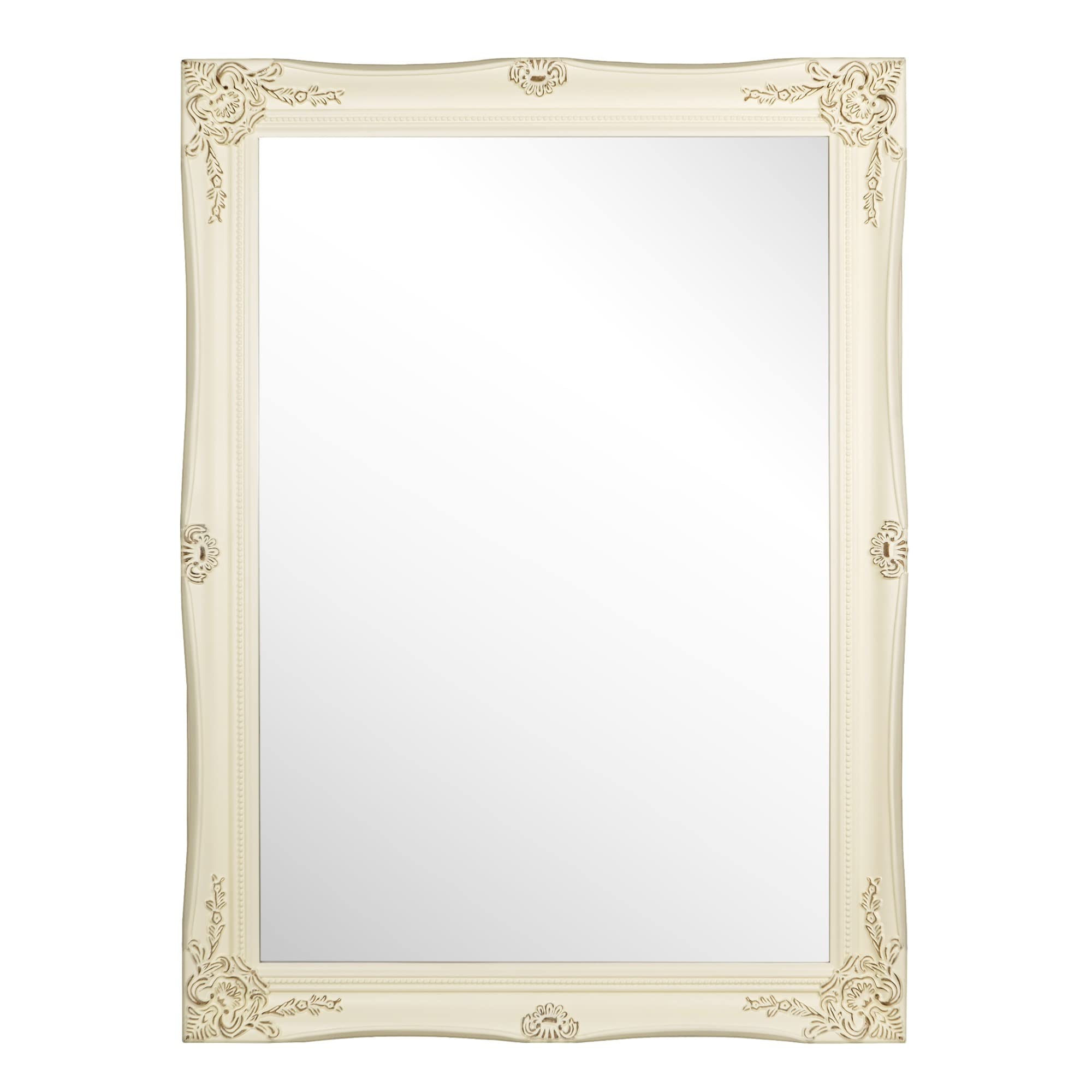 Vintage Wood Framed Rectangular Wall Mirror - Antique Glossy Vanity Mirror for Home Decor (32x24 Inch, Ivory) | Perfect for Living Room, Bathroom, Bedroom & Hallway Décor