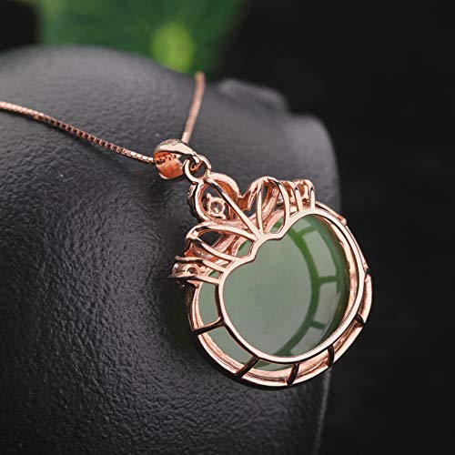 925 Sterling Silver Ruyi Jasper Pendant Necklace with Hotan Jade & Rose Gold Accent - Elegant Jewelry for Women, Gift for Her, Perfect for Weddings & Special Occasions