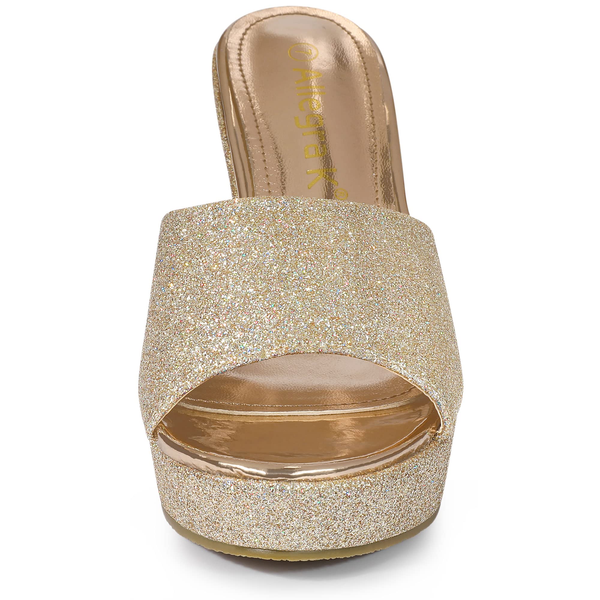 Allegra K Women's Glitter Platform Slip-On Wedge Heel Sandals | Comfortable & Stylish Dress Shoes for Party, Wedding & Evening Out