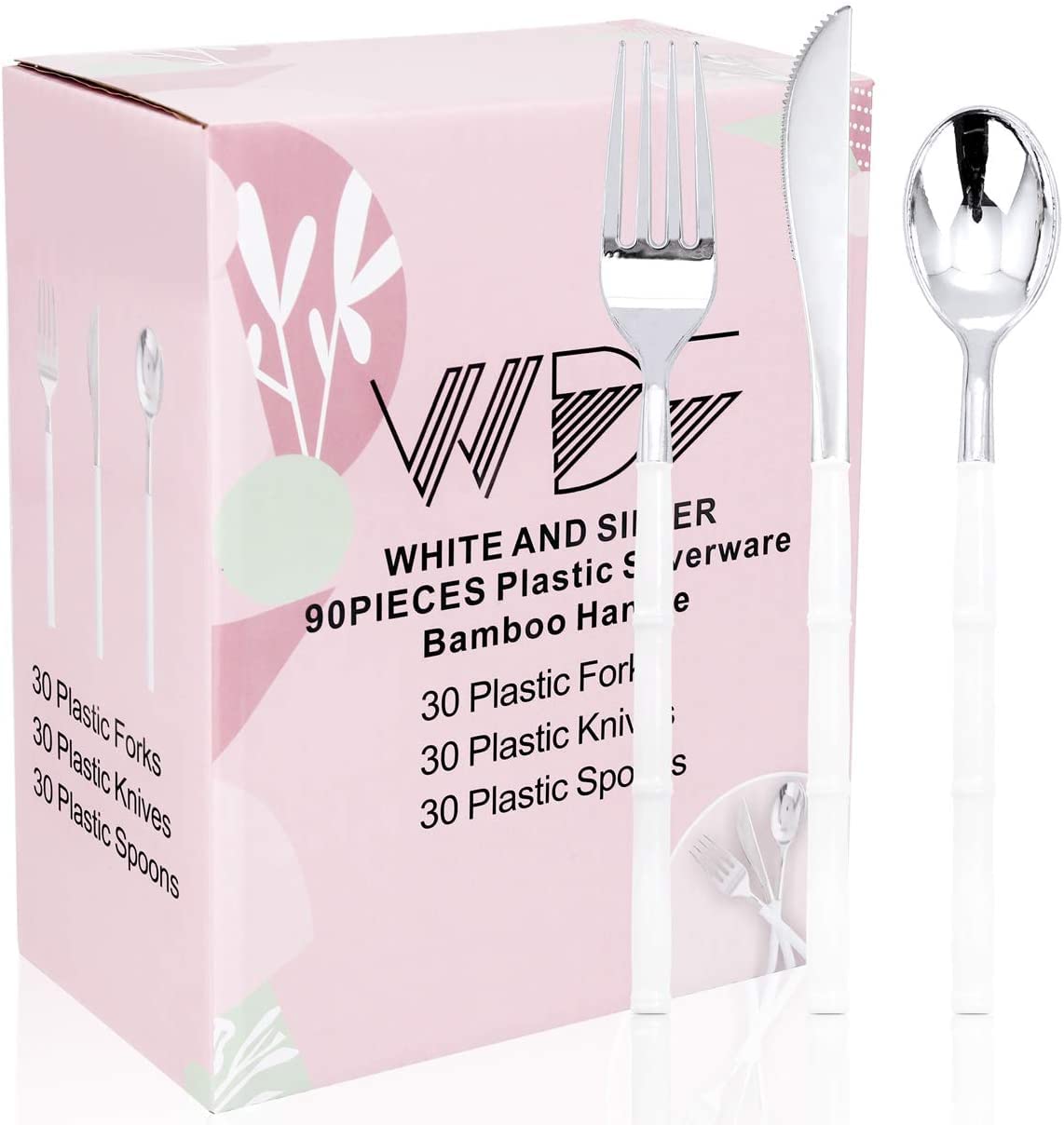 90-Piece Silver Plastic Silverware Set - 350 Silver Plastic Plates & Pre-Rolled Napkins for Parties, Weddings, and Events | Disposable Elegant Dining Cutlery