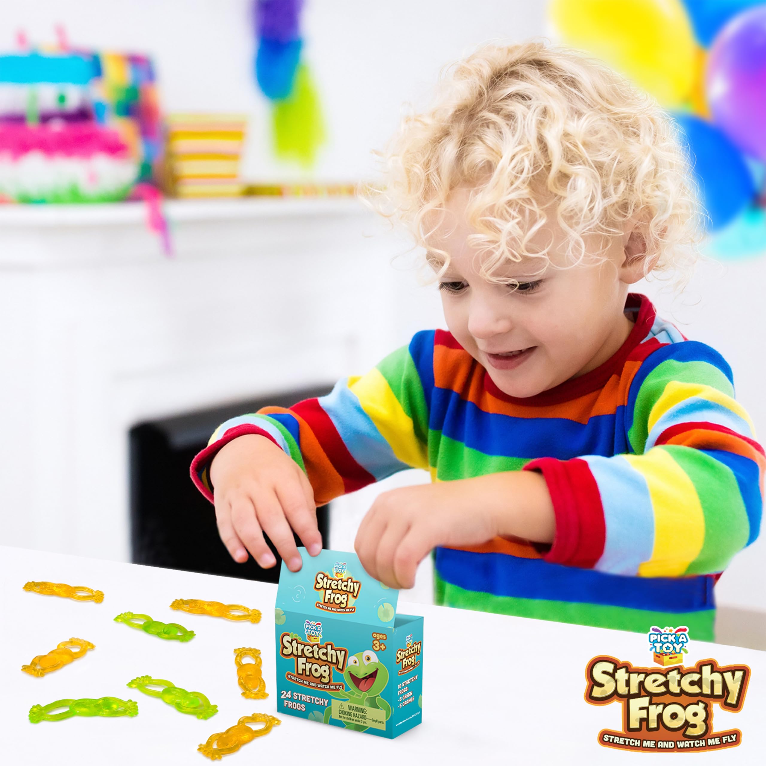 PICK A TOY Slingshot Frog 24-Pack - Sticky Wall Climbing Toys for Kids | Fun Stretchy Throw & Stick Game | Easter Egg Stuffers, Party Favors, Goodie Bags & Pinata Fillers - Perfect for Birthday Parties, Classroom Rewards & Outdoor Play