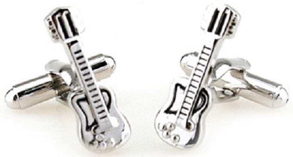 BMC-Designs Silver Guitar Cufflinks for Men - Elegant Music Lover Gift for Guitarists - Perfect for Weddings, Concerts & Formal Occasions