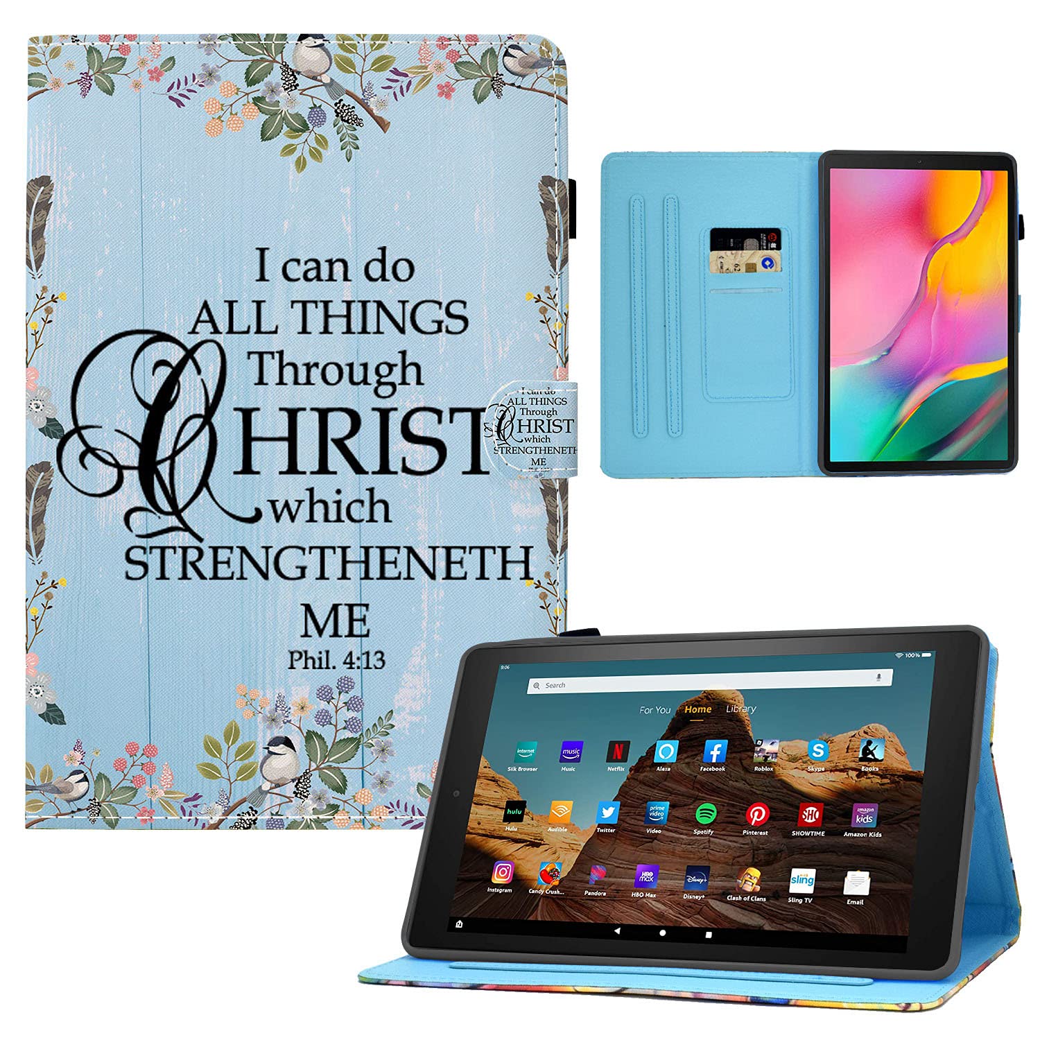Kindle Fire HD 8 Case (2020 Release 10th Gen & Fire 8 Plus) - Premium PU Leather TPU Cover with Card Slot, Pen Holder & Auto Wake/Sleep | Bible Verse Philippians 4:13 Design | Perfect for Travel, Work & Daily Use
