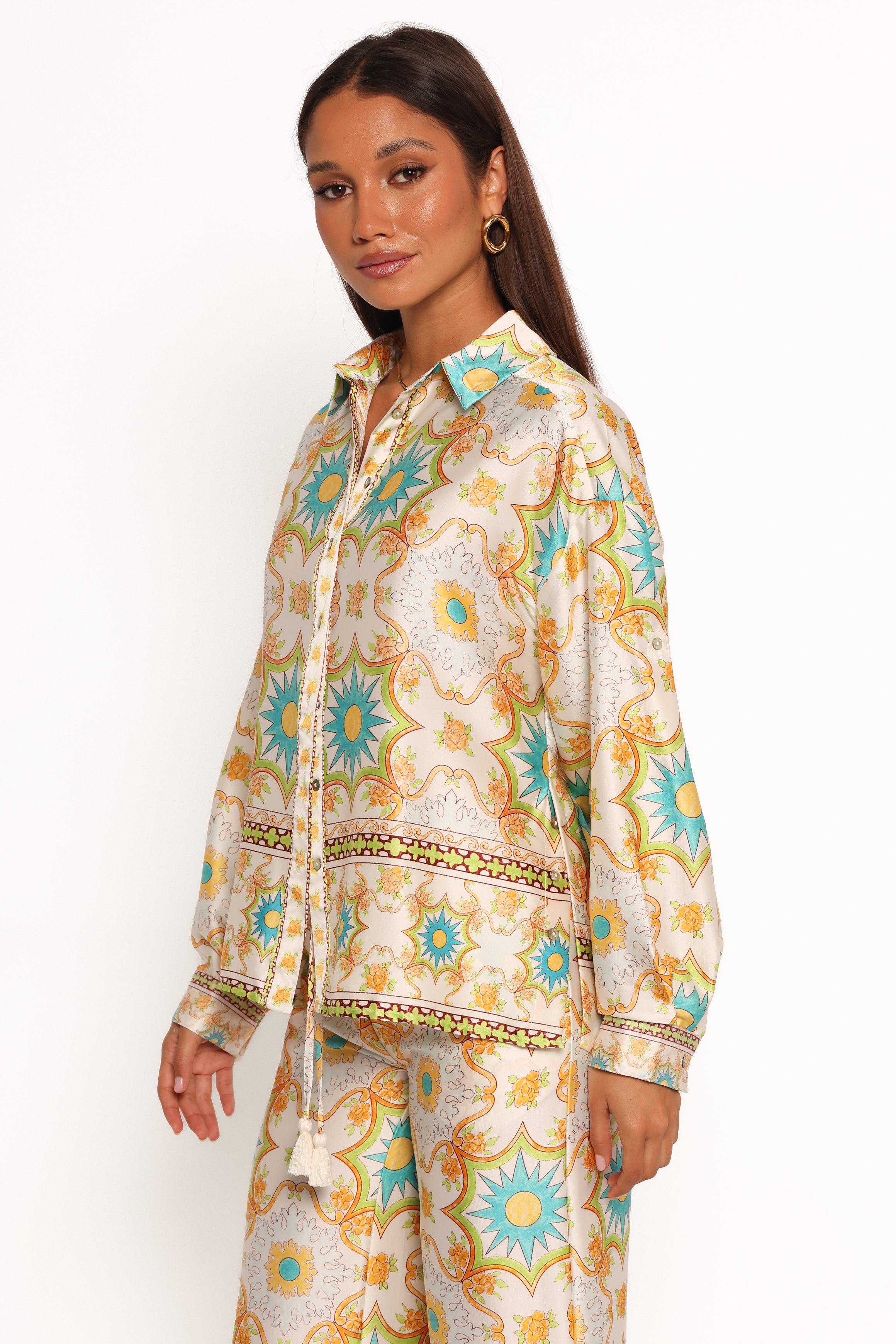 Gretel Shirt - White & Multi Color Women's Blouse | Perfect for Casual Wear, Office Outfits & Date Nights