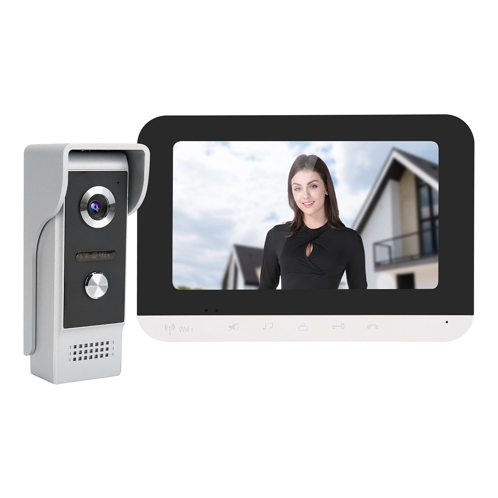 Smart Wired Video Doorbell with 7in TFT LCD Screen, WiFi Remote Unlocking, Night Vision & Intercom System - 100-240V Security Door Phone Access Control for Home & Business (US) - Perfect for Front Door Monitoring, Package Security & Visitor Identification