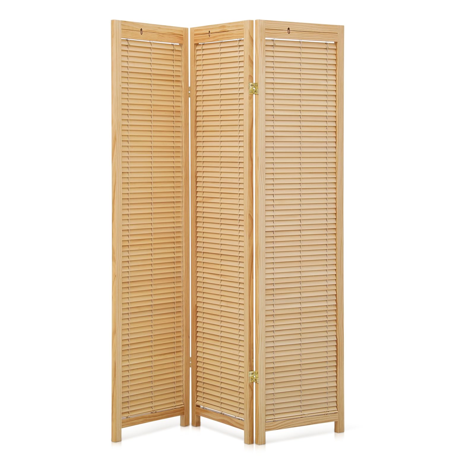 3 Panel Wood Room Divider - 5.7ft Adjustable Folding Privacy Screen with Shutter Design, Freestanding Partition for Bedroom, Office & Living Room - Natural Finish for Home Decor & Space Separation