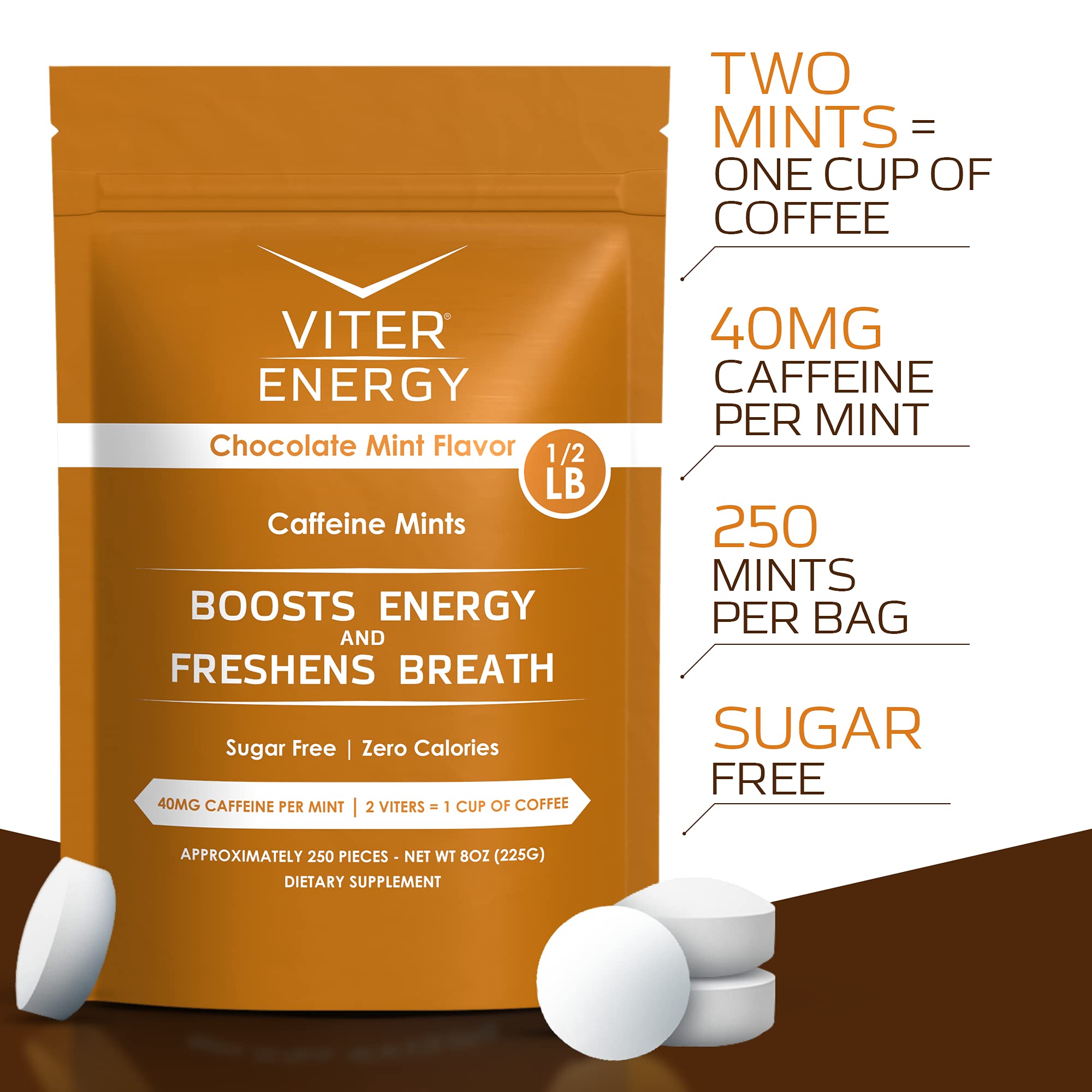 Viter Energy Original Caffeine Mints - 5 Flavor Variety Pack (1/2 Pound Bulk Bag) | 40mg Caffeine Per Mint with B Vitamins | Sugar-Free, Vegan Energy Booster for Focus & Alertness | Perfect for Workouts, Studying, and Long Drives