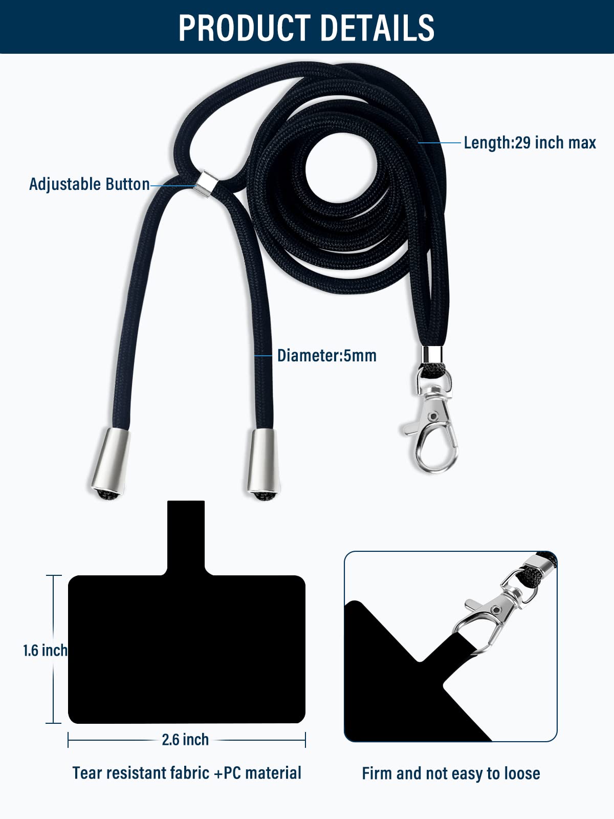 Universal Cell Phone Lanyard with Adjustable Nylon Neck Strap - Crossbody Phone Holder Compatible with All Smartphones (Black, Pink) - Perfect for Work, Travel, Events & Hands-Free Convenience