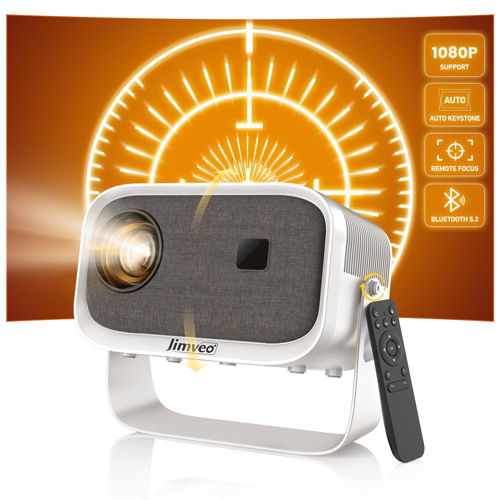 Mini Projector 1080P HD - WiFi 6 & Bluetooth 5.2, Auto Keystone, 3s Remote Focus & 360° Rotation Stand | Compatible with Phone, PC, TV Stick, USB, HDMI | Perfect for Home Theater, Outdoor Movies, Business Presentations & Travel Entertainment