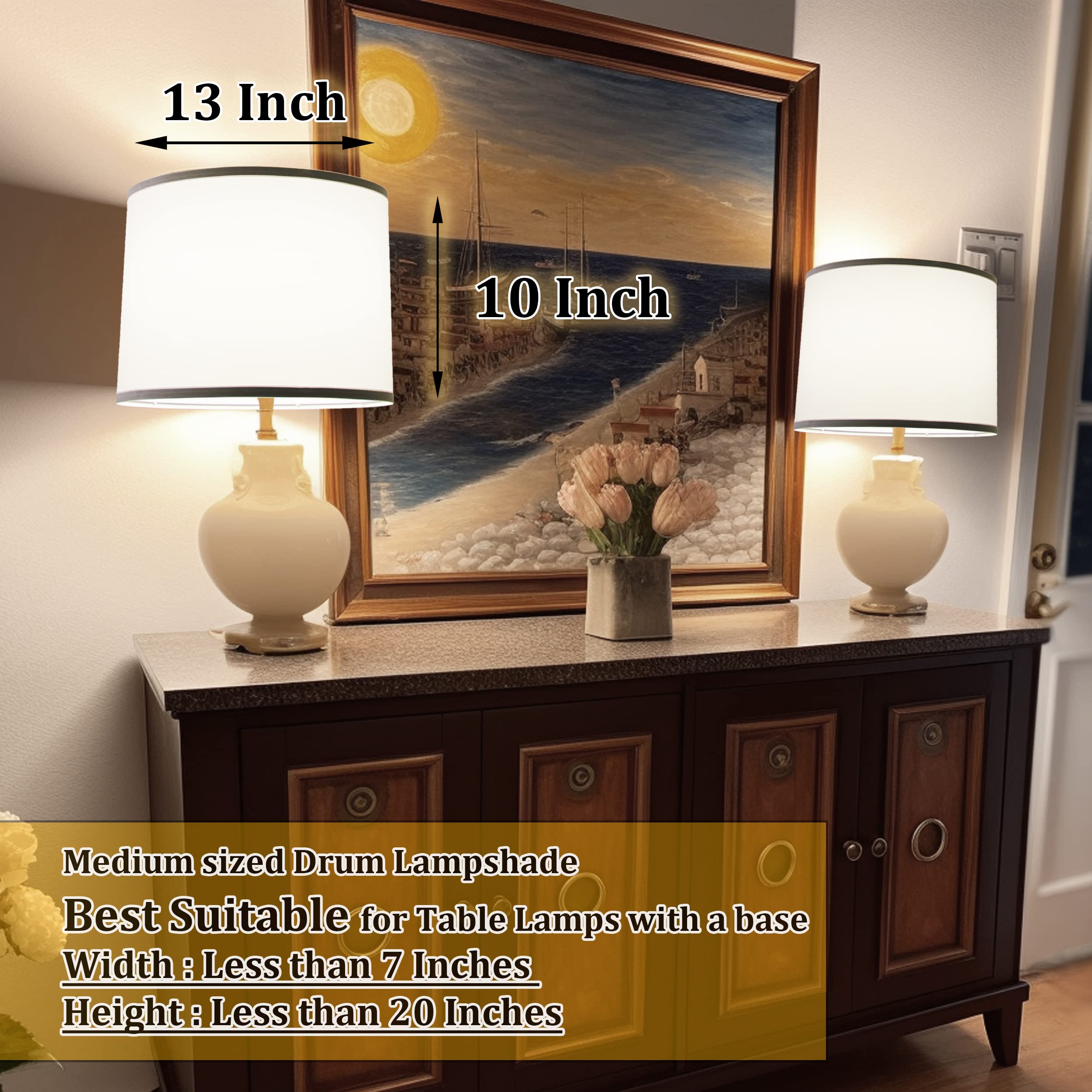 White Drum Lamp Shades Set of 2 - Compatible with Table Lamps, Floor Lamps & Pendant Lights - Fits UNO Fitter & Spider - Perfect for Bedroom, Living Room & Office Lighting Decor