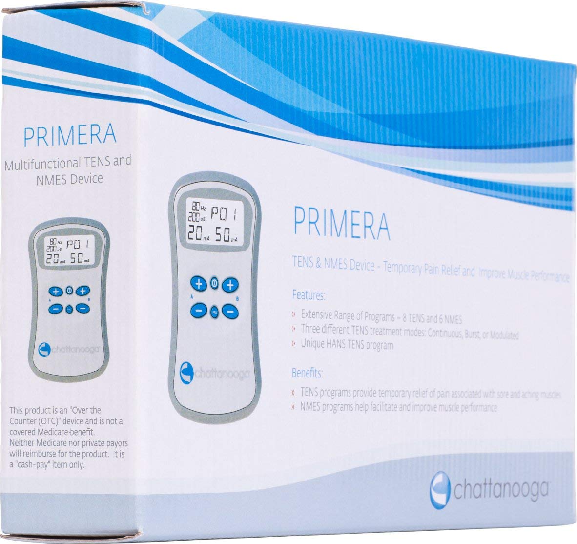 Chattanooga Primera TENS NMES Unit with HAN Waveform - Pain Relief & Muscle Stimulator for Physical Therapy, Sports Recovery & Chronic Pain Management