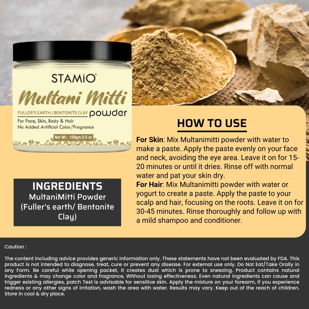 STAMIO Aloe Vera Gel & Multani Mitti Clay Powder Combo - 200g Aloe Gel + 100g Clay Mask for Deep Cleansing, Acne Treatment & Skin Nourishment | Natural Skincare Set for Glowing Face | Perfect for Daily Routine & Spa Days