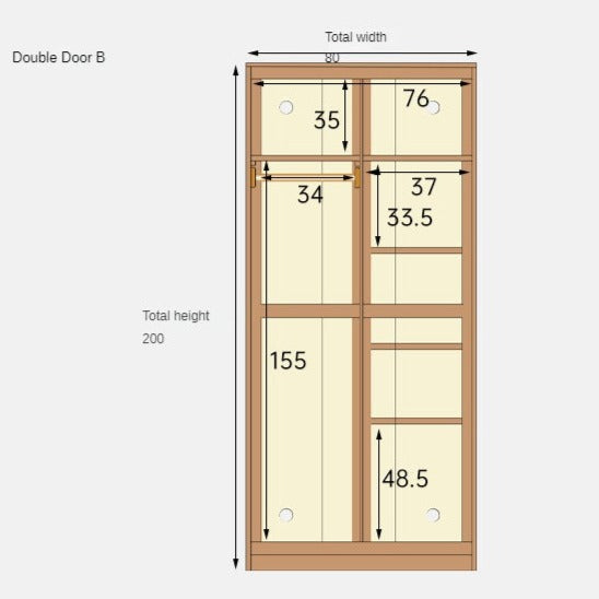 Solid Oak Wood Narrow Wardrobe - Slim Space-Saving Closet for Bedroom, Hallway, or Small Apartment