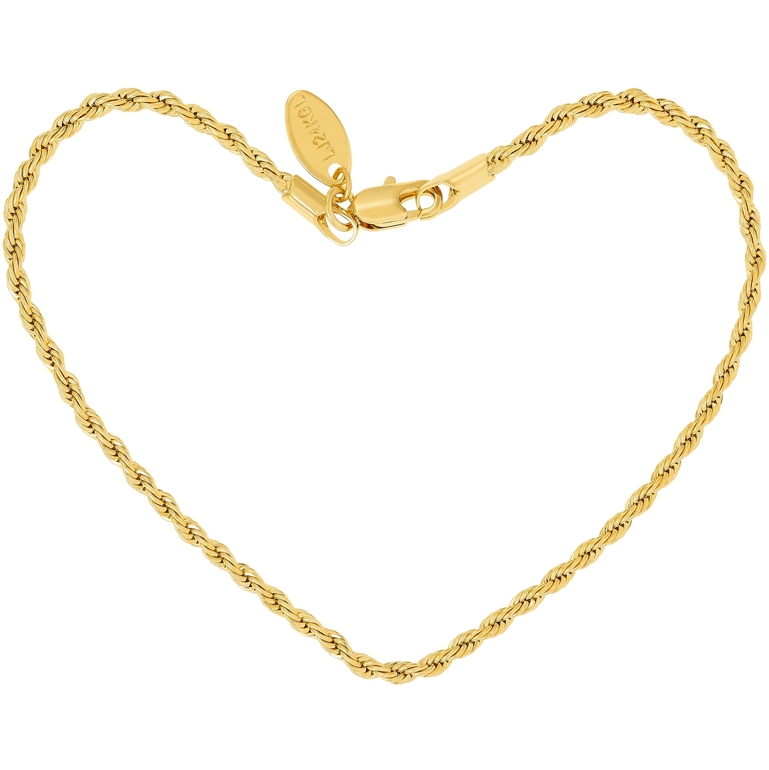 LIFETIME JEWELRY 24K Gold Plated Women's Anklet - 2mm Rope Chain Ankle Bracelet for Everyday Wear, Beach, Parties & Special Occasions