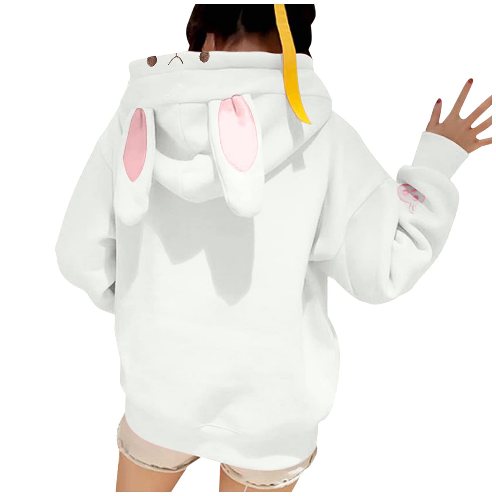 Cute Cartoon Women's Long Sleeve Hoodie - Striped Drawstring Pullover Sweatshirt for Casual Wear & Workout | Perfect for Gym, Street Style & Loungewear