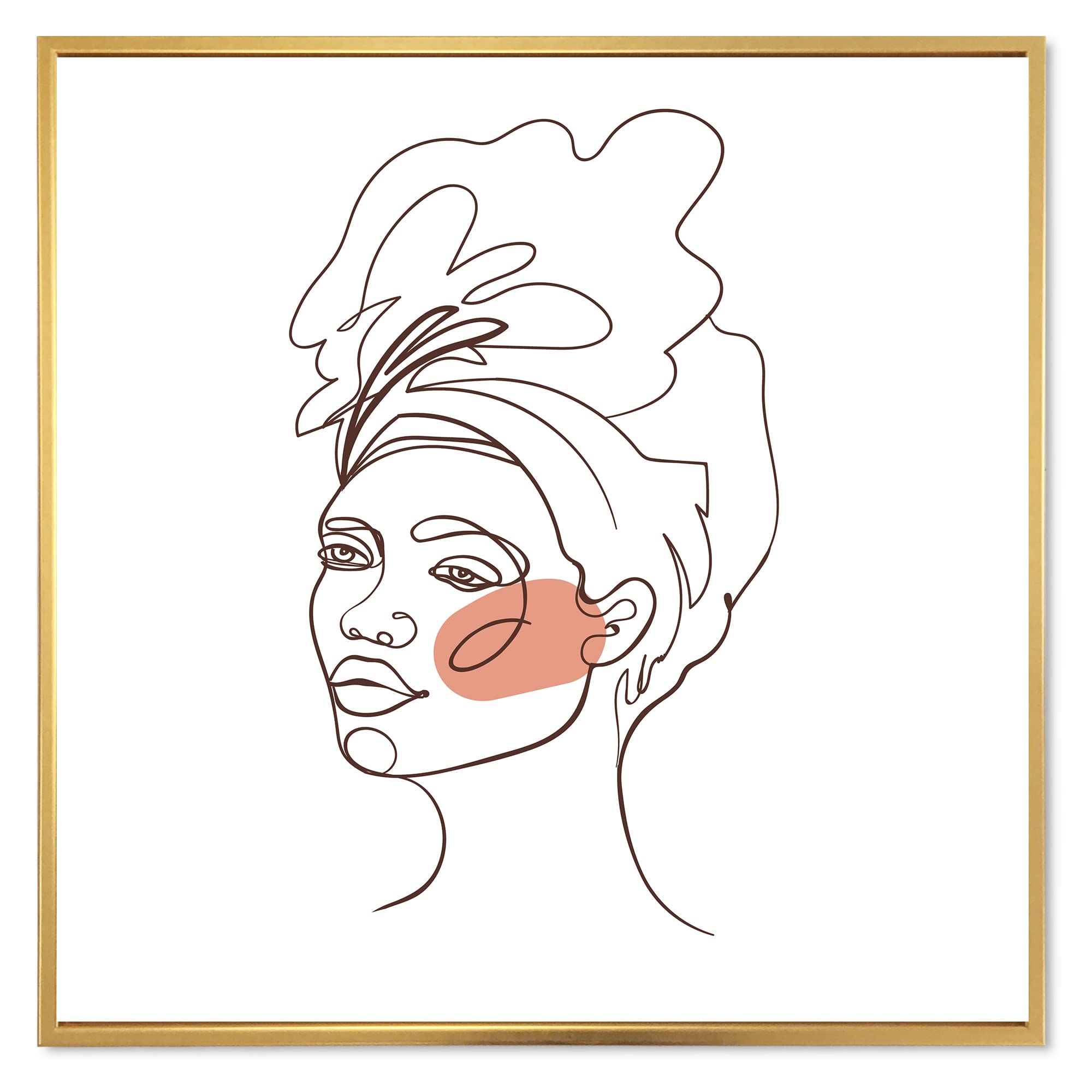 DesignQ One Line Portrait of African American Woman III - Modern Framed Canvas Wall Art Print, White, 30x30 - Perfect for Living Room, Bedroom & Office Decor