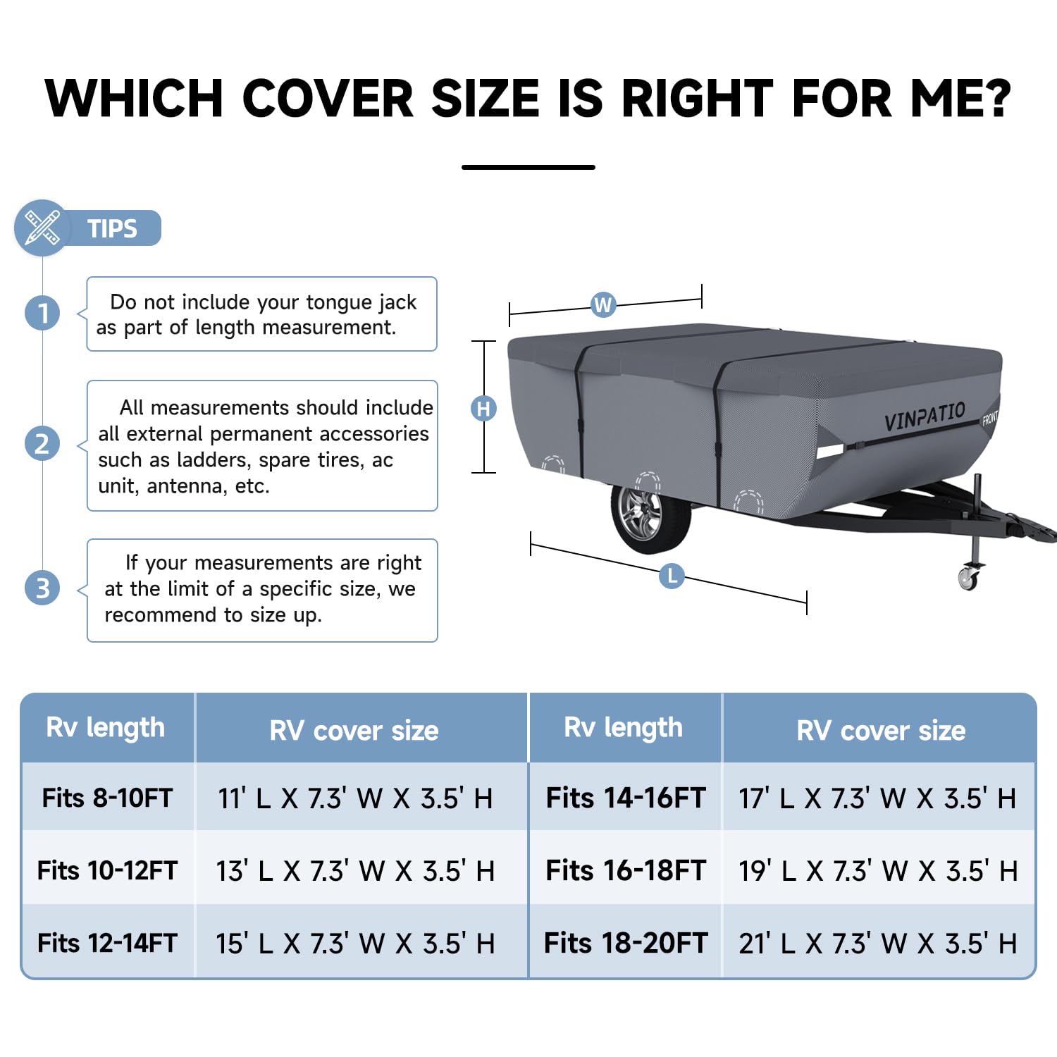 Waterproof Pop Up Camper Cover - Grey Folding Tent Trailer Cover for 8'-10' Trailers | UV Protection & Windproof Straps | Perfect for Outdoor Camping & RV Storage