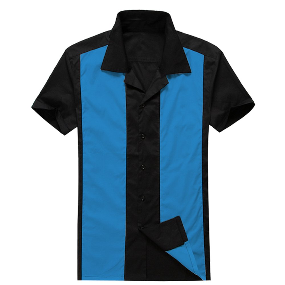 Vintage 50s Rockabilly Style Cotton Short Sleeve Button-Down Shirt for Men - Retro Bowling & Casual Wear - Anchor MSJ Men's 1950s Inspired Shirts - Perfect for Rockabilly Fashion, Retro Parties & Everyday Style