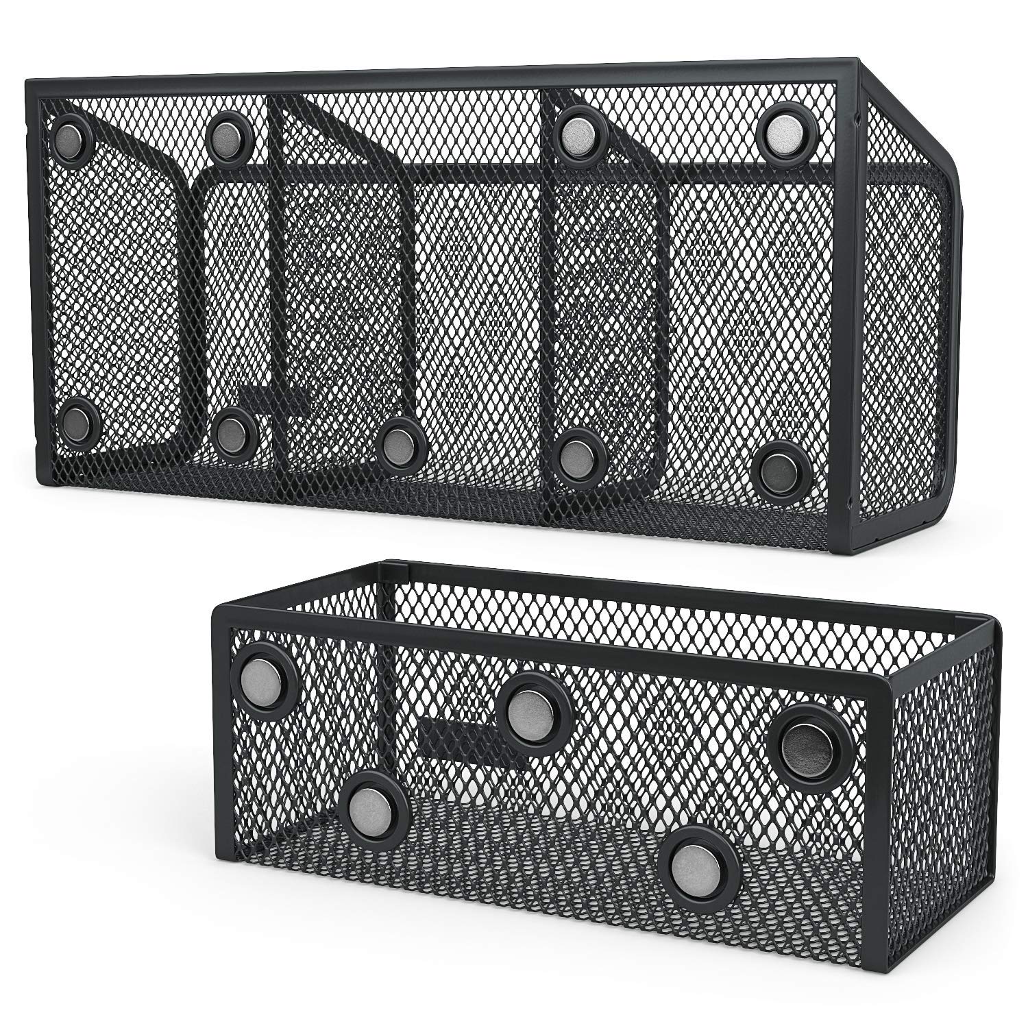 Arteza Mesh Magnetic Basket Organizers Set of 2 - Includes 12 Dry Erase Markers for Whiteboard Accessories | Office & School Storage Solution for Pens, Markers & Supplies | Perfect for Classroom, Home Office & Workstation Organization
