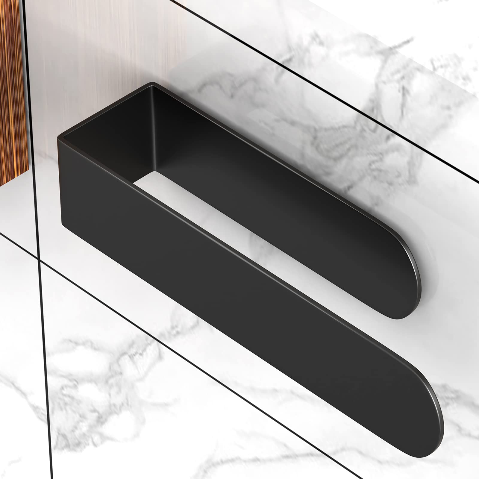 HUFEEOH Black Stainless Steel Self-Adhesive Hand Towel Holder - Wall Mount Bathroom Towel Bar for Kitchen, Bath & Dorm - No Drill Easy Installation