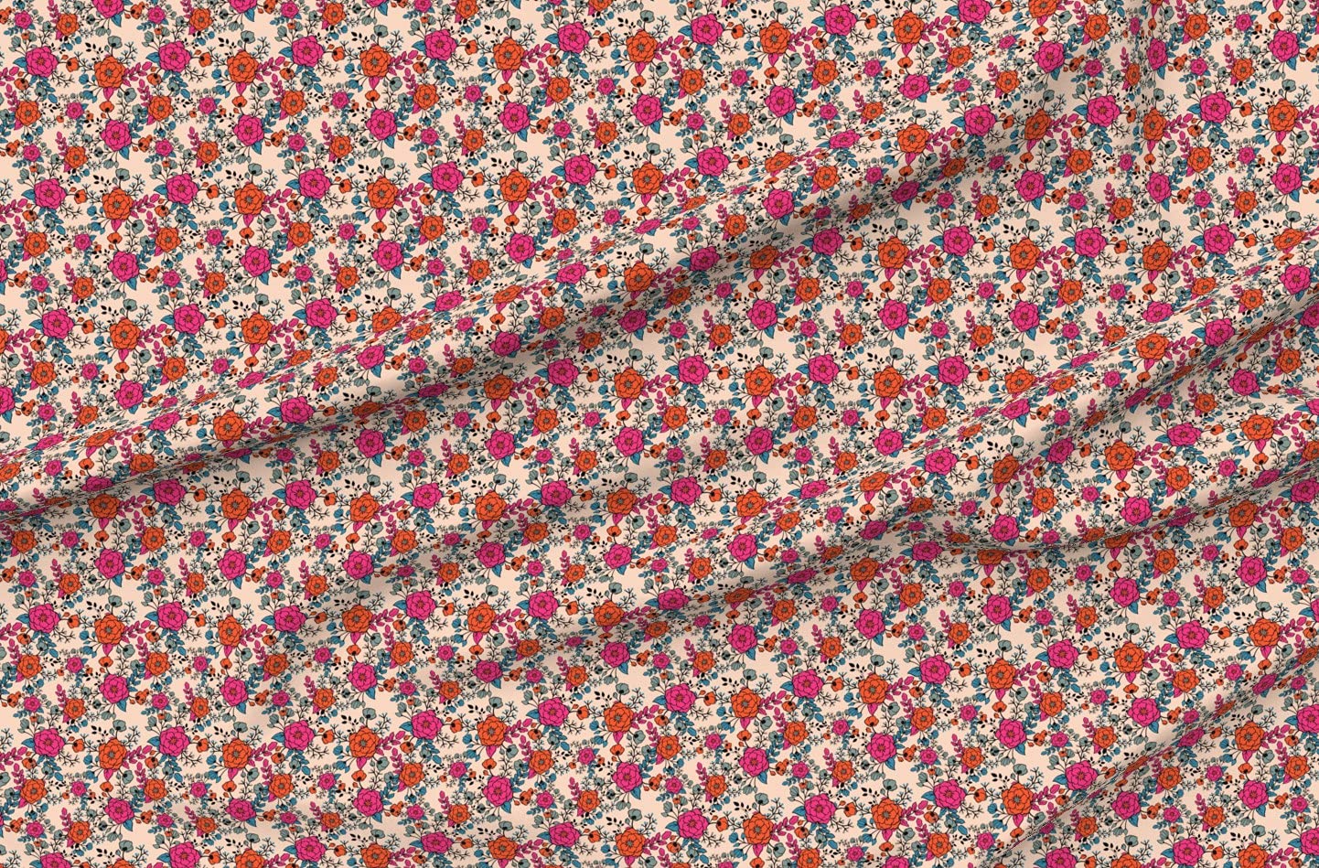 Bright Rose Floral Pink Orange Bird Print Minky Fabric by Spoonflower - Fat Quarter for Sewing Baby Blankets, Quilt Backing & Plush Projects - Soft & Cozy Nursery Decor, DIY Crafting, Home Décor