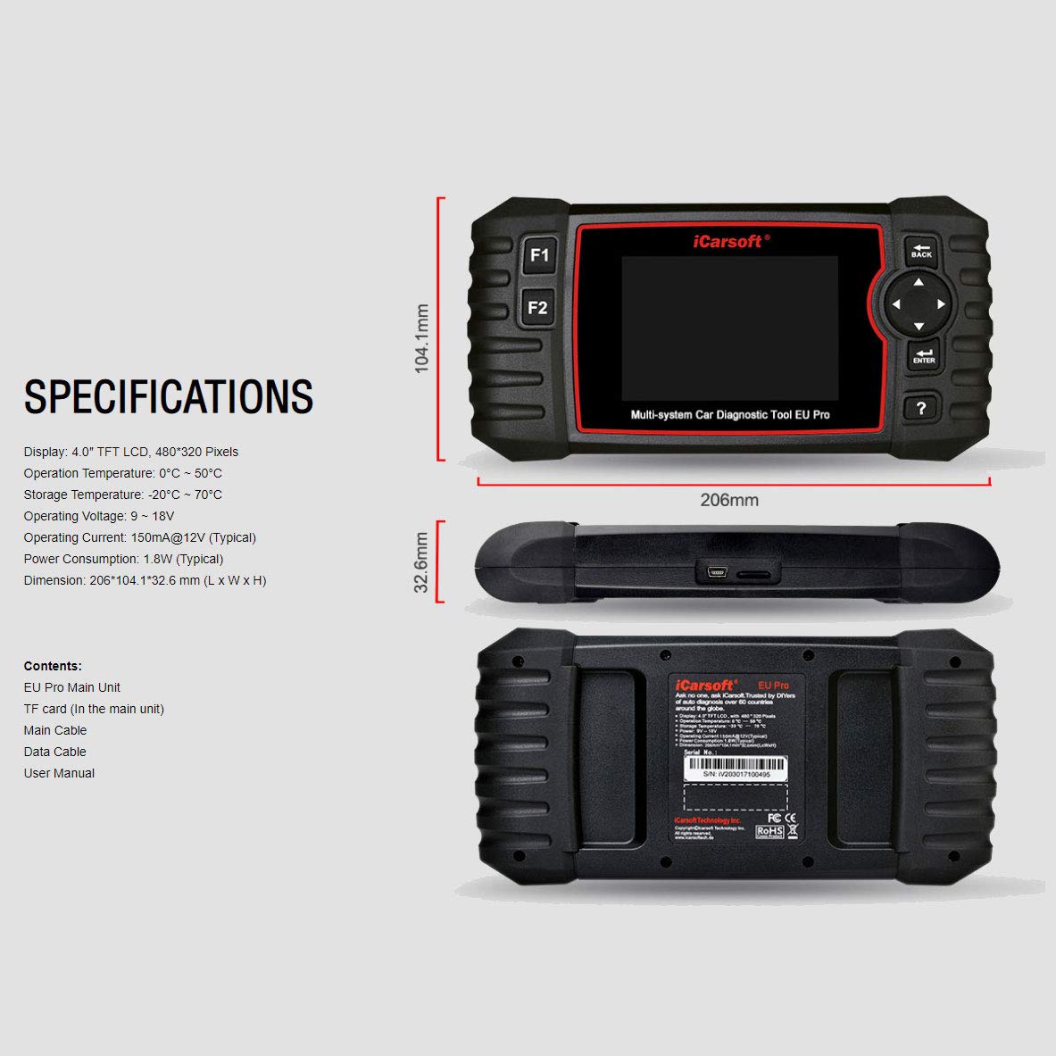 iCarsoft OBD II Diagnostic Scanner Tool EU Pro - Professional Car Code Reader for European Vehicles, Engine Fault Scanner for DIY Auto Repair & Maintenance