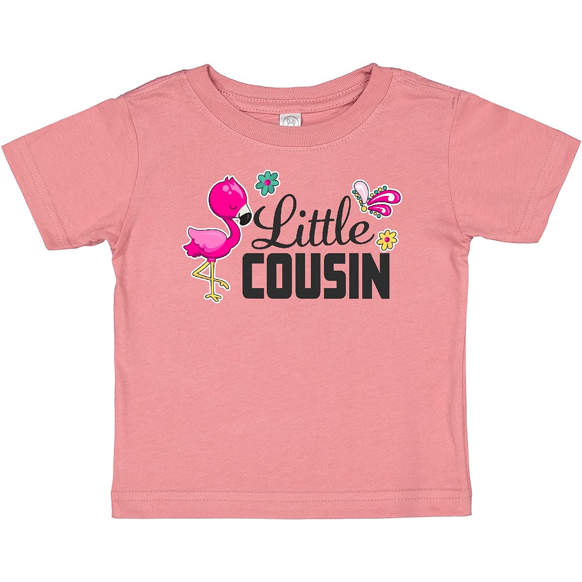 Inktastic Little Cousin with Flamingo and Flowers Baby T-Shirt - Cute Floral & Flamingo Graphic Tee for Toddlers & Infants - Perfect for Playdates, Family Photos & Casual Outings