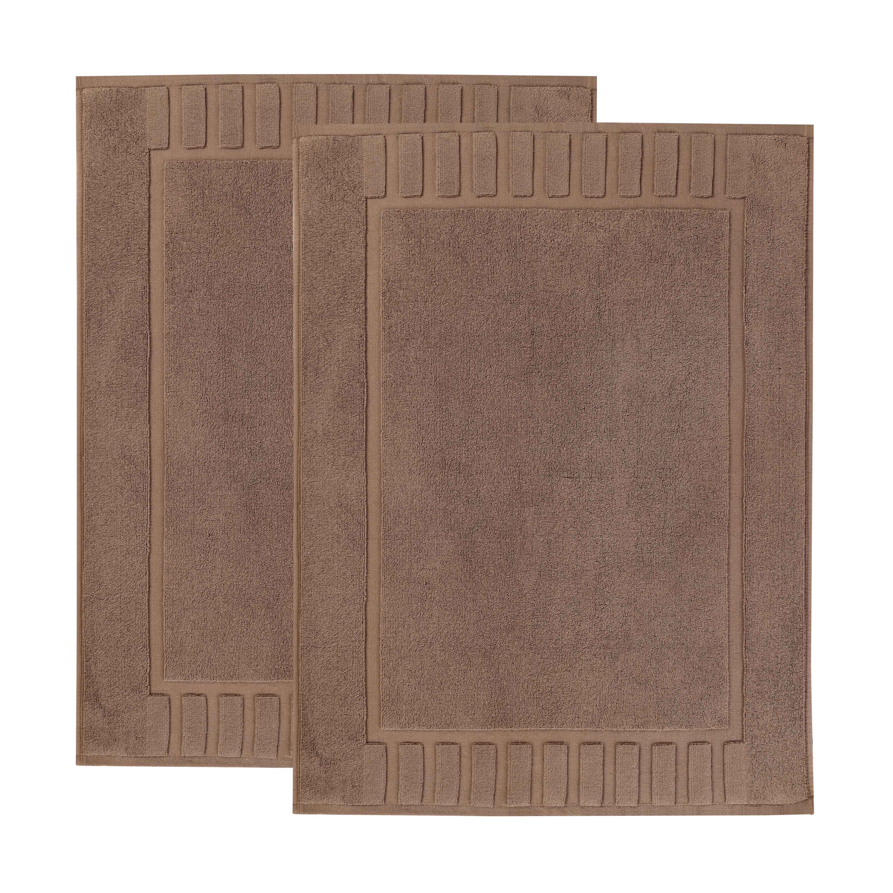 Premium Cotton Modern Geometric Border Absorbent Bath Mat Set of 2 - Non-Slip Soft Bathroom Rug for Bathroom Floor, Shower, Vanity Area - Home Decor Essentials