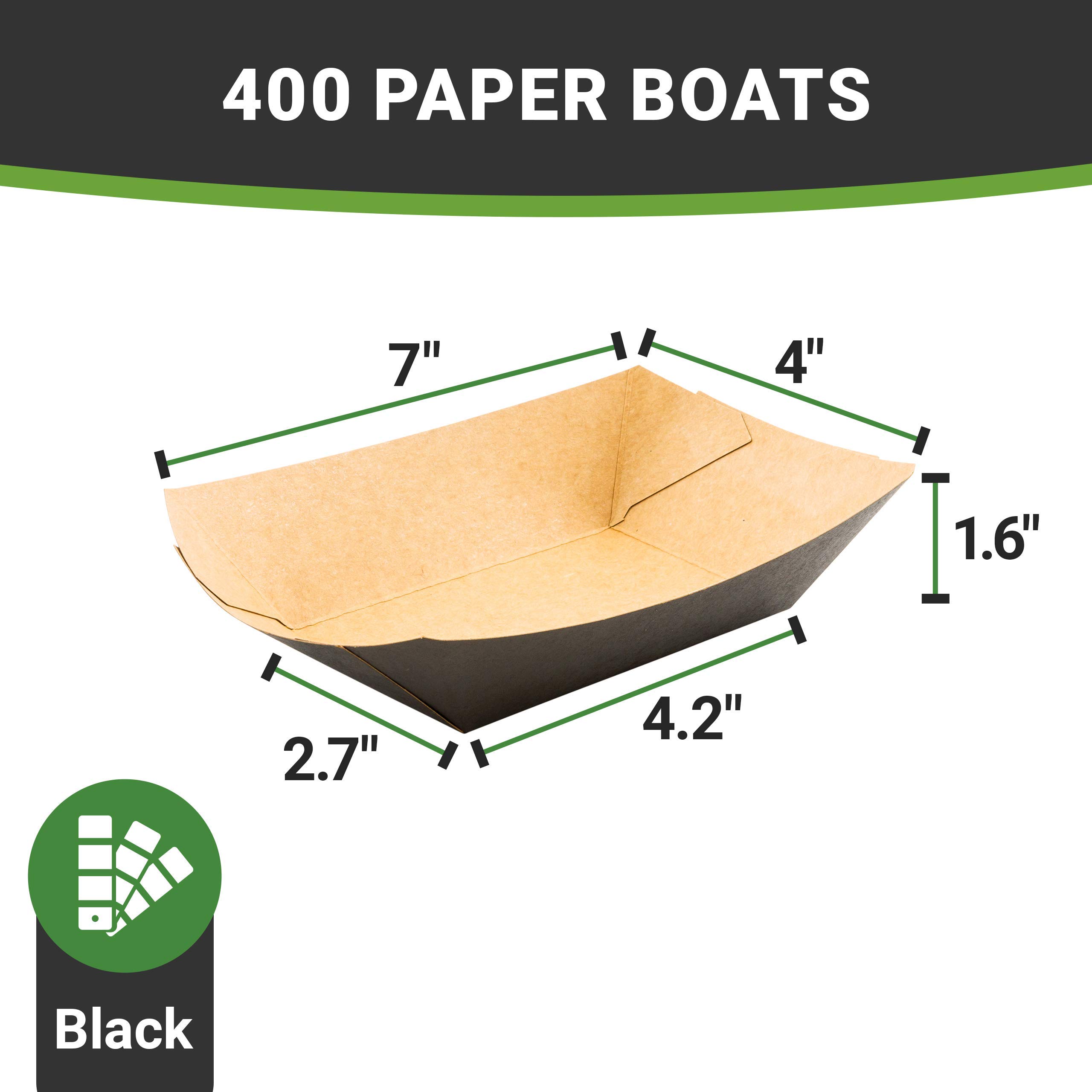 Bio Tek 1/2 Pound Heavy-Duty Disposable Paper Food Trays - 400 Count Greaseproof Black Food Boats for Snacks, Appetizers & Treats | Perfect for Parties, Carnivals, Restaurants & Food Service