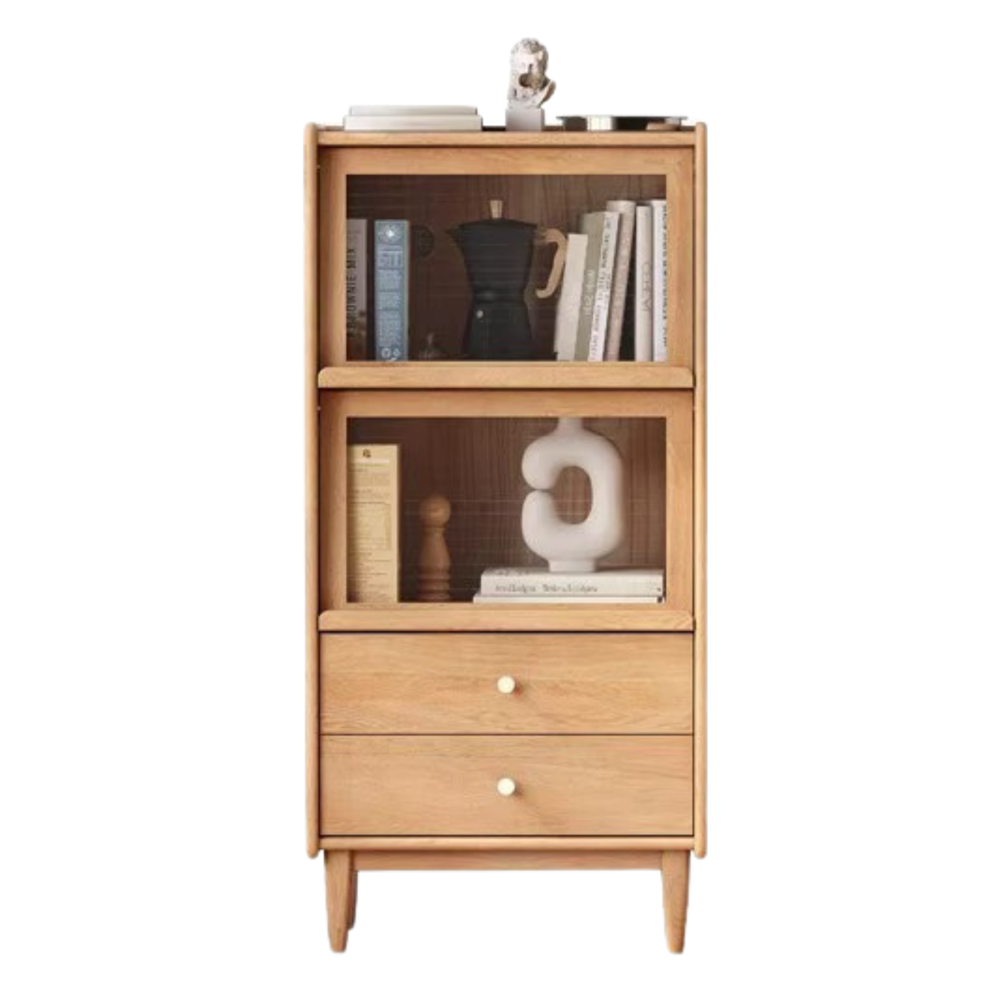Solid Oak and Ash Wood Flip Door Side Cabinet with LED Lighting - Perfect for Living Room, Bedroom, or Office Storage and Display