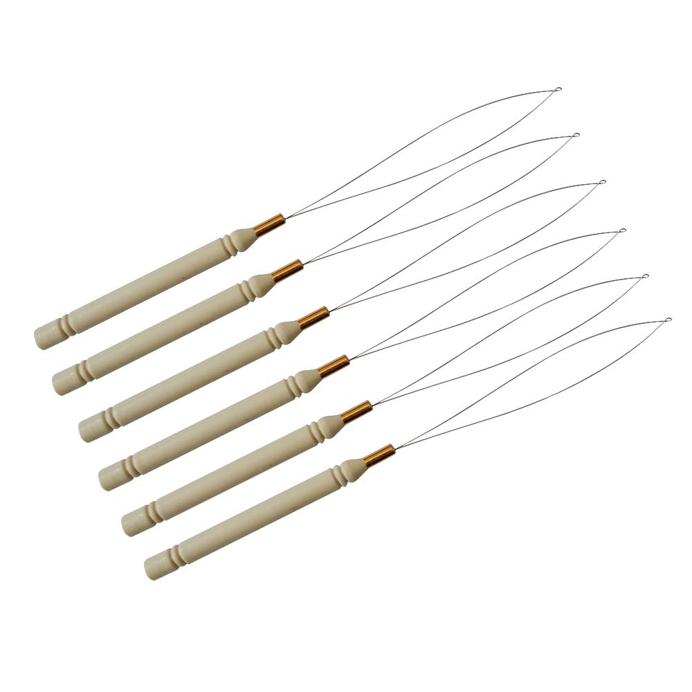 6 Pcs Hair Extension Loop Needle Threader - Micro Rings & Nano Beads Installation Tool for Hair & Feather Extensions - Perfect for Salon Professionals & DIY Hair Styling
