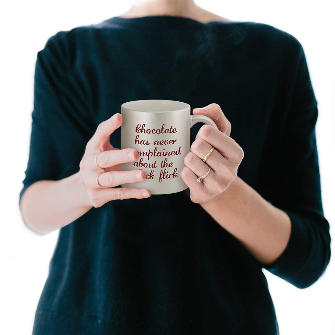 Funny Middle of the Road Choc Chick Flick #67 - 11oz Silver Coffee Mug Cup for Office, Home & Gifts - Humorous Novelty Drinking Cup for Coffee, Tea & Hot Beverages