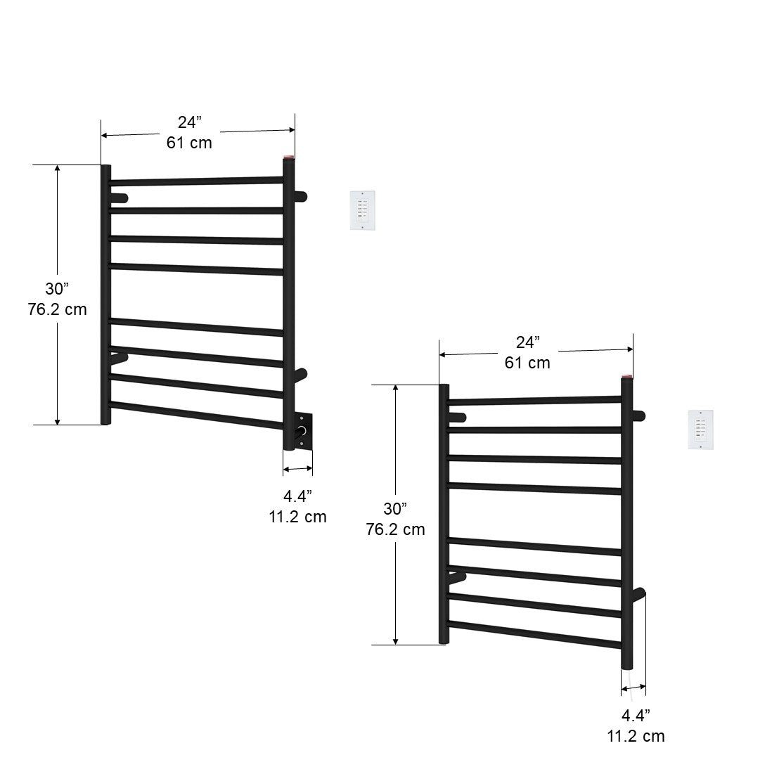 Premium Dual 8 Bar Hardwired & Plug-in Towel Warmer - Matte Black Finish with Wall-Mounted Countdown Timer | Bathroom Luxury, Spa Experience, Hotel-Style Warm Towels