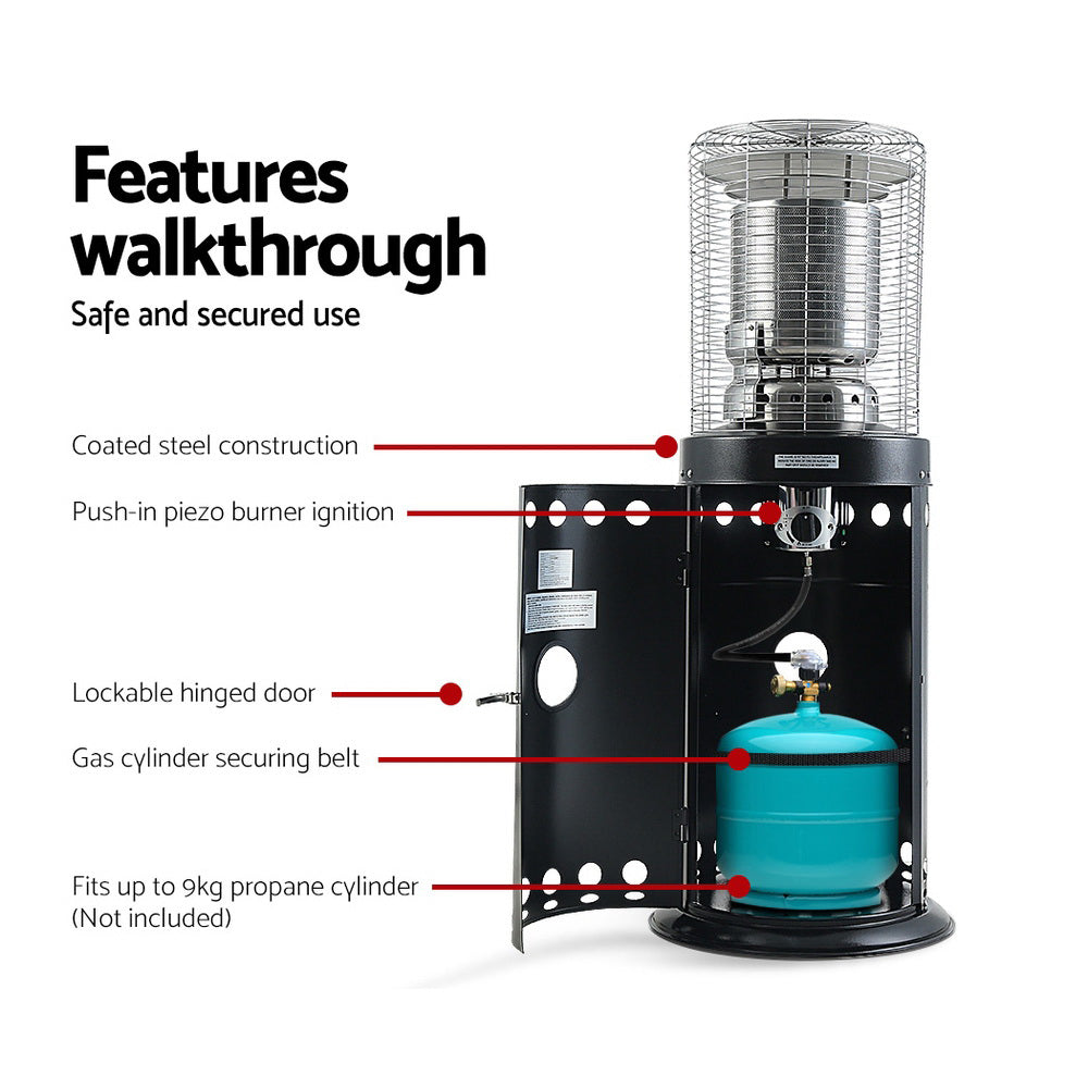Devanti 48,000 BTU Outdoor Gas Patio Heater - Black, Stainless Steel, Commercial-Grade for Backyard, Deck, Restaurant & Outdoor Dining