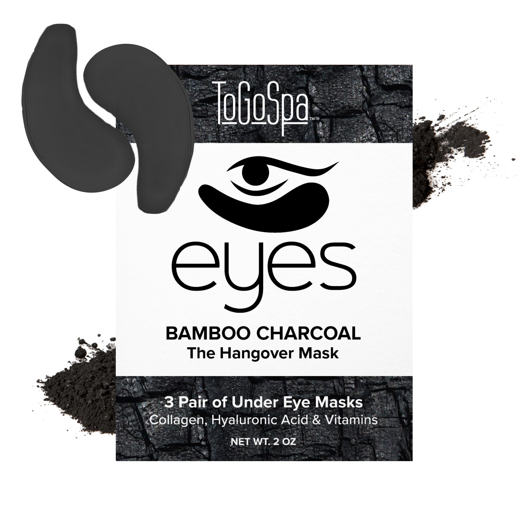 ToGoSpa Bamboo Charcoal Under Eye Repair Mask - Collagen Eye Patches with Aloe Vera & Hyaluronic Acid for Dark Circles, Puffiness & Redness Relief | Brightens Skin Tone | 6 Pairs | Perfect for Travel, Night Routine & Post-Workout Recovery