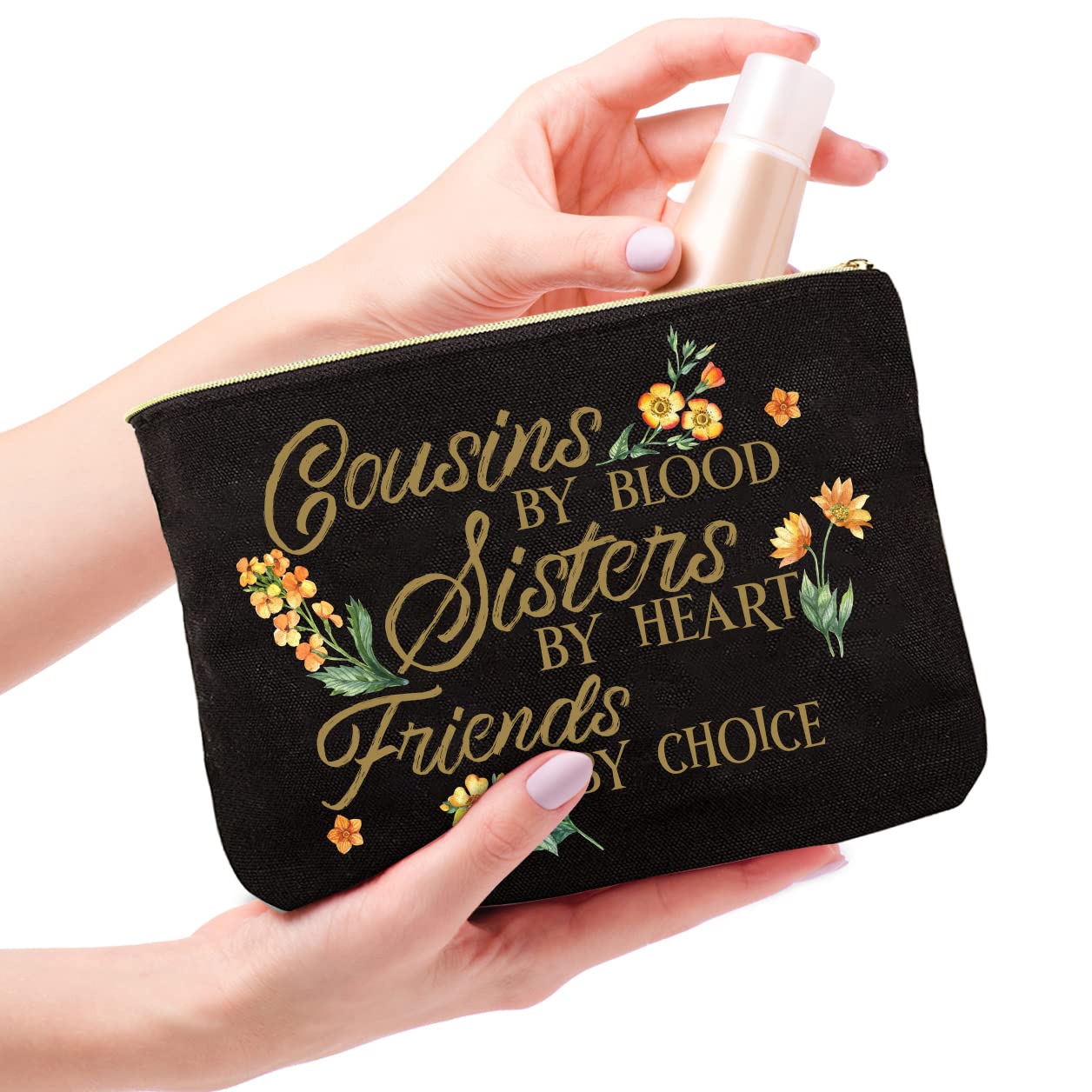 HnoonZ Cousin Gifts for Women - Christmas Makeup Bag & Travel Toiletry Organizer with Zipper & Compact Mirror | Perfect for Cosmetics Storage, Travel Essentials & Holiday Presents