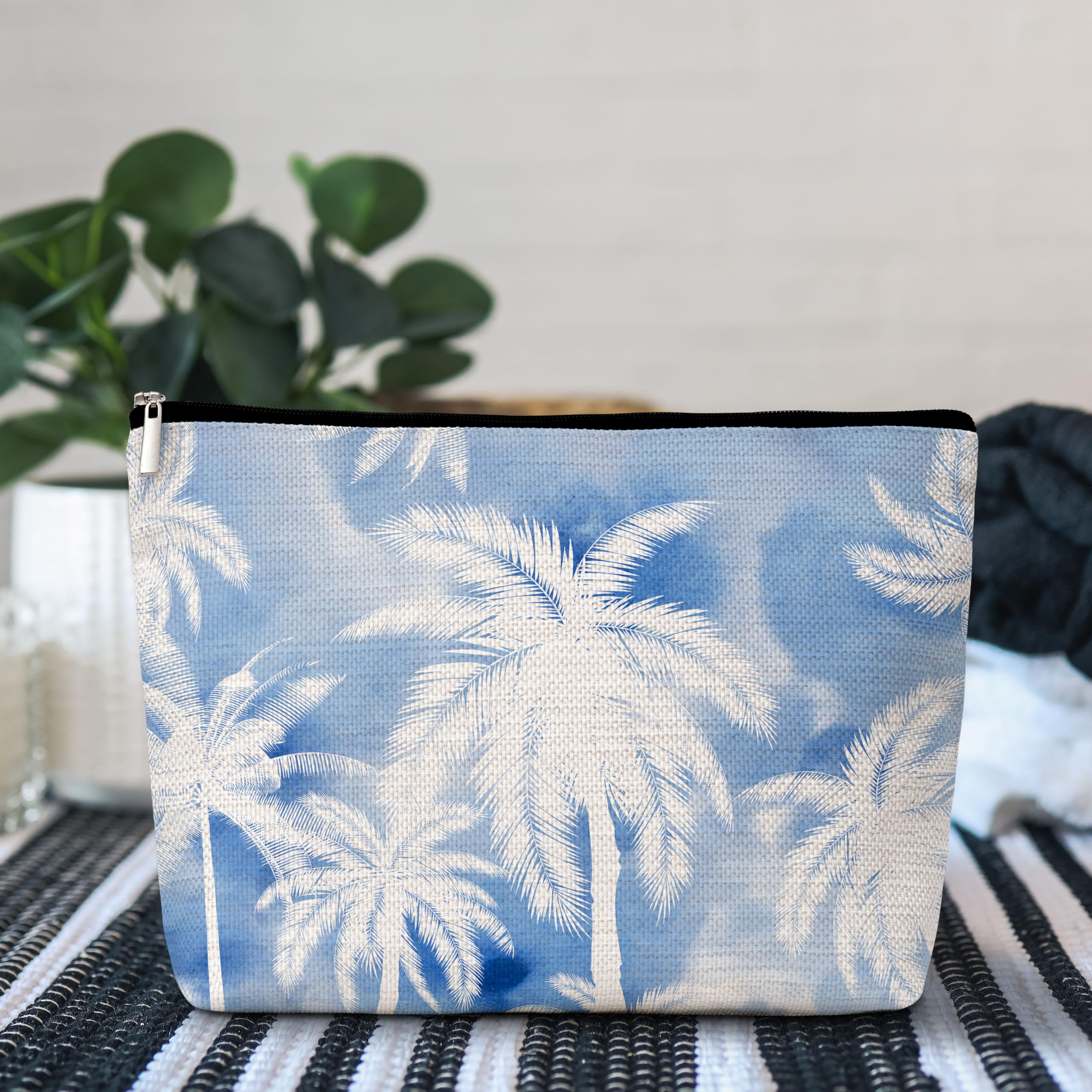 Waterproof Palm Tree Makeup Bag for Women - Small Travel Cosmetic Pouch with Zipper, Cute Makeup Organizer for Teens Girls Friends Mom Sisters - Perfect Gift for Birthday Christmas Wedding Graduation - Great for Travel, Beach Vacation & Daily Makeup Storage
