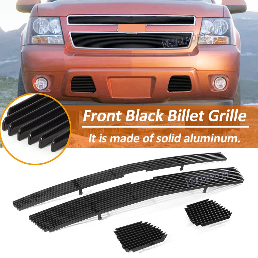 Black Front Billet Grille Insert Combo for 2007-2014 Chevy Tahoe, Suburban & Avalanche (Excludes Z71) - Upgrade Your Truck's Style & Protection for Off-Road & Daily Driving