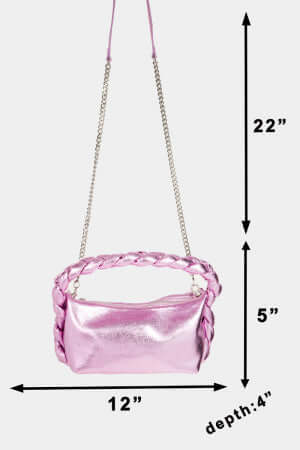 Stylish Pink Glossy Rectangle Top Handle Braided Handbag for Women - Perfect for Work, Parties & Everyday Use